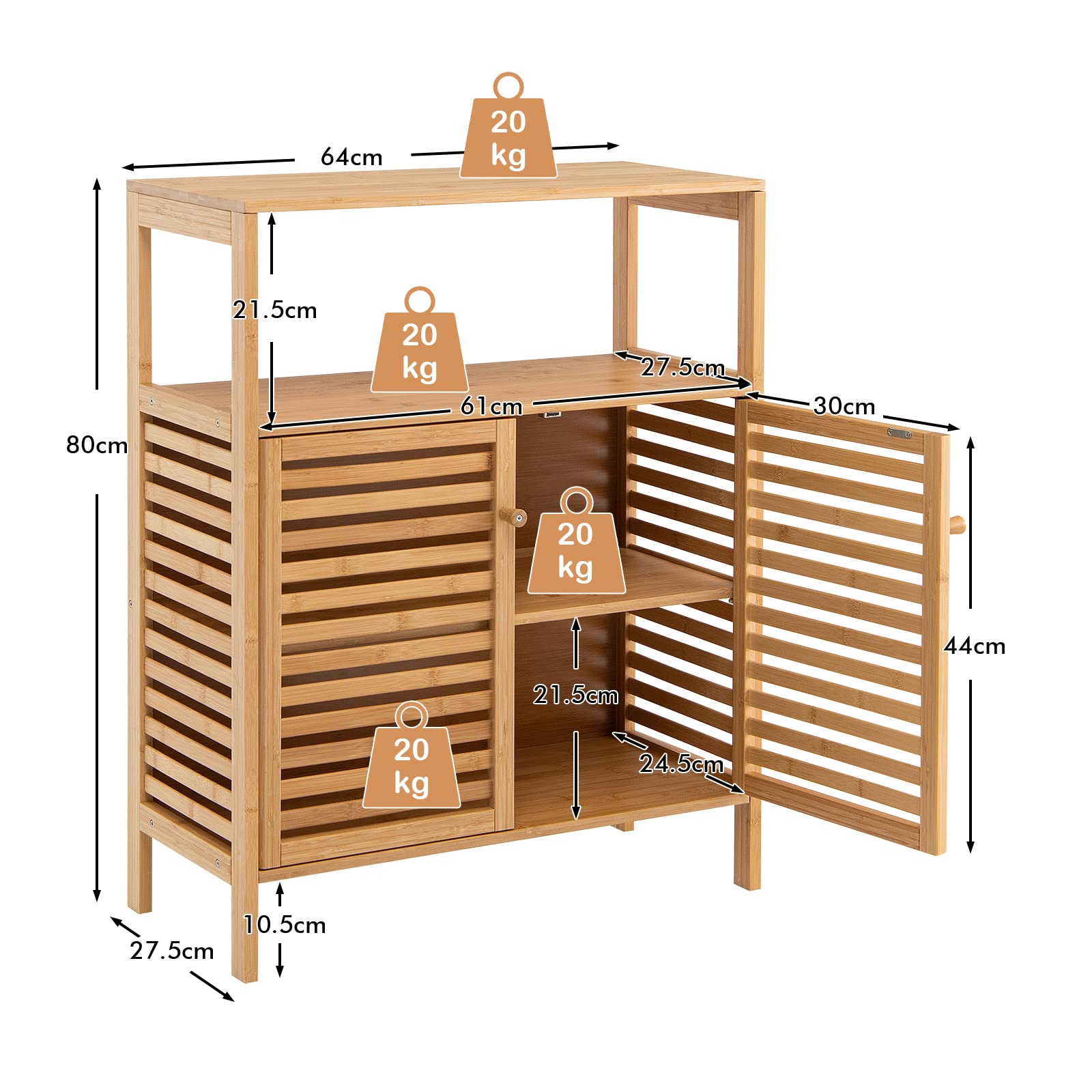 COSTWAY Hoge Smalle Badkamerkast met 5 Planken – Vrijstaande Kast met 2 Lamellendeuren, Kantelbeveiliging voor Badkamer, Keuken en Woonkamer, 37 x 37 x 160 cm, Wit