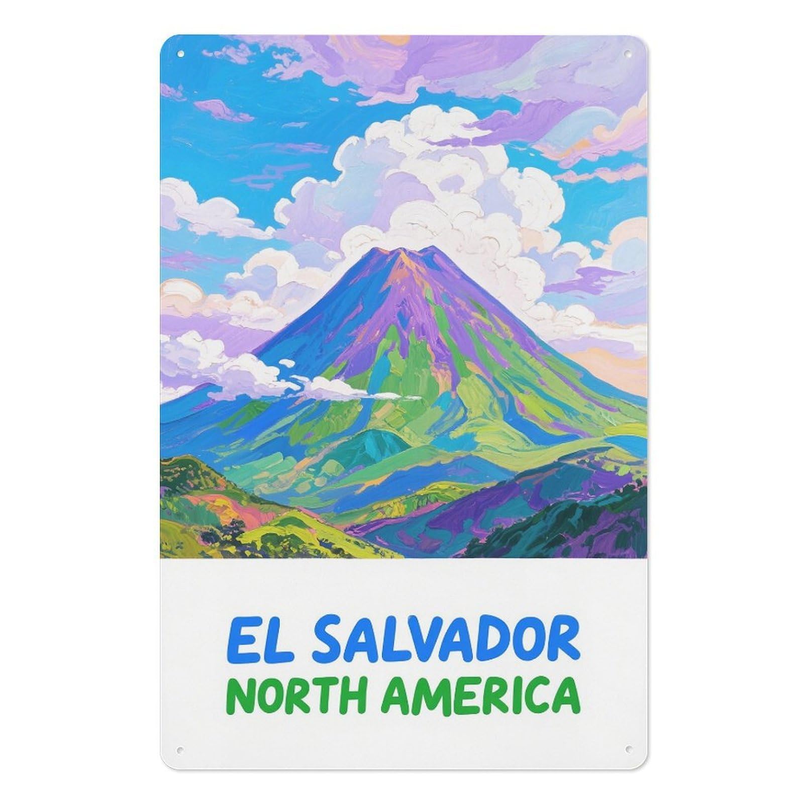 El Salvador North America Retro Design Tin Paintings Vintage Tin Sign 08x12inch(20x30cm) Wall Art for Home Office Bedroom Living Room Cafes Wall Decor