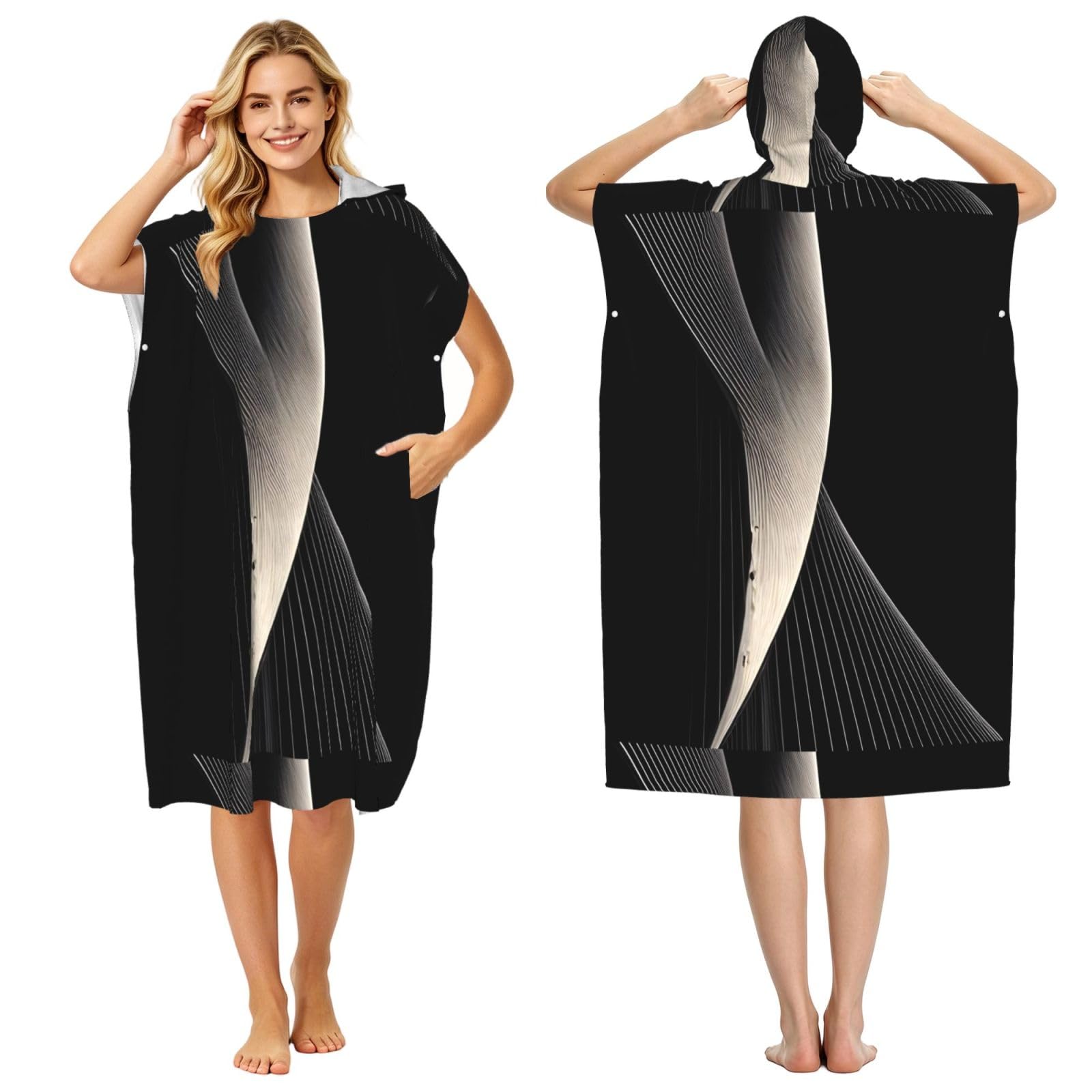 WSSYYBF WSSYYBFAbstract curves Adult hooded beach towel Oversized with Hood for Absorbent Quick Dry