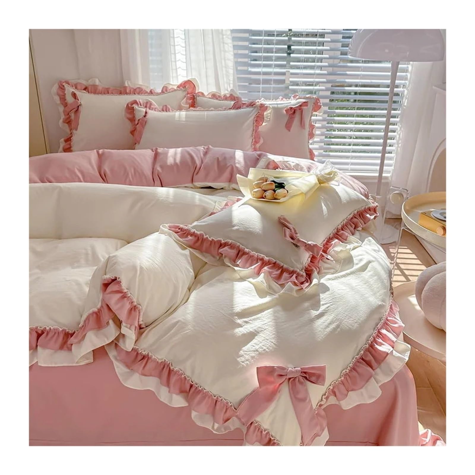 Housse de couette anti-froissement avec taie d'oreiller en dentelle pour lit simple
