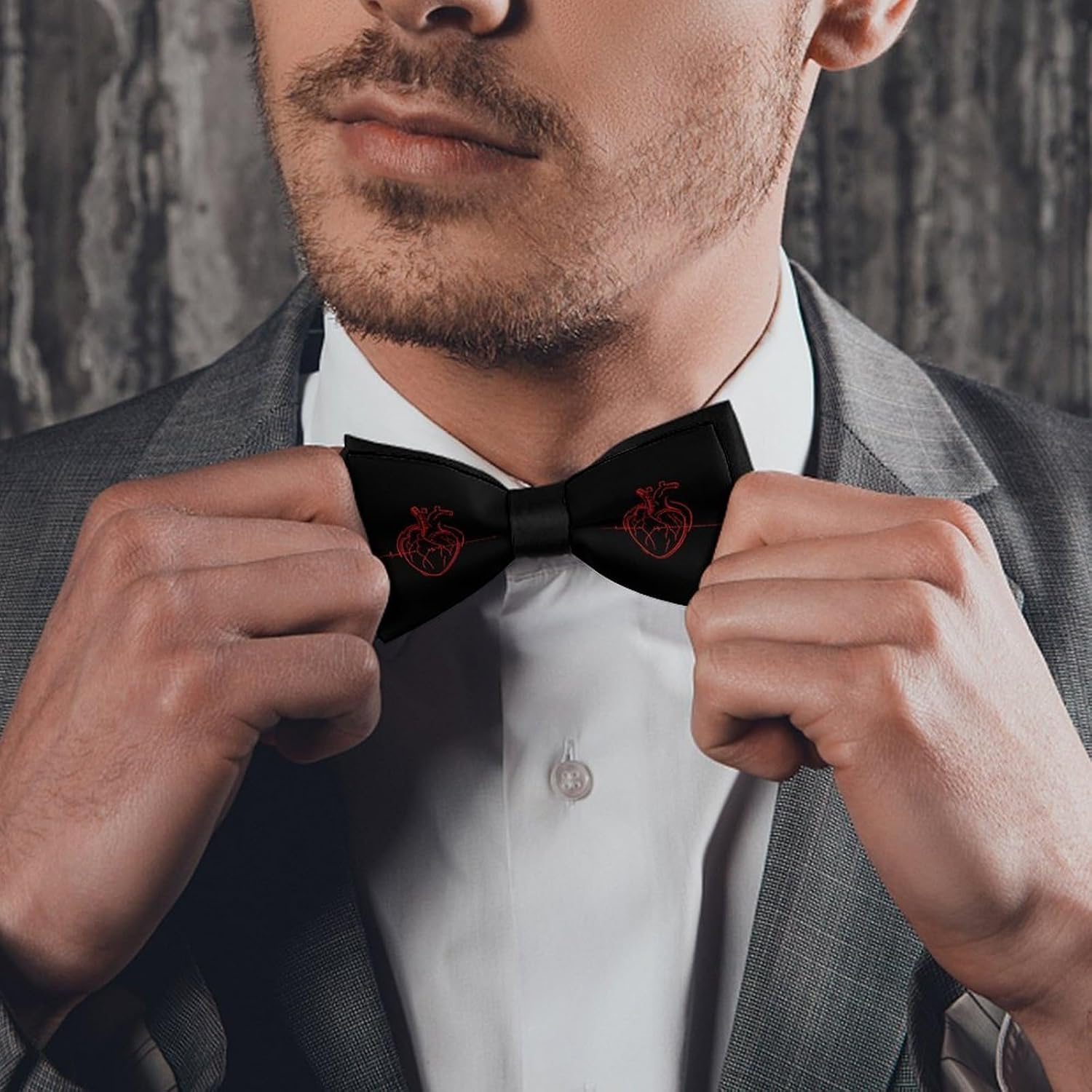 Nurse And Heart Ekg Nursing Bow Ties for Men Fun Printed Pre Tied Adjustable Bowtie for Party Wedding