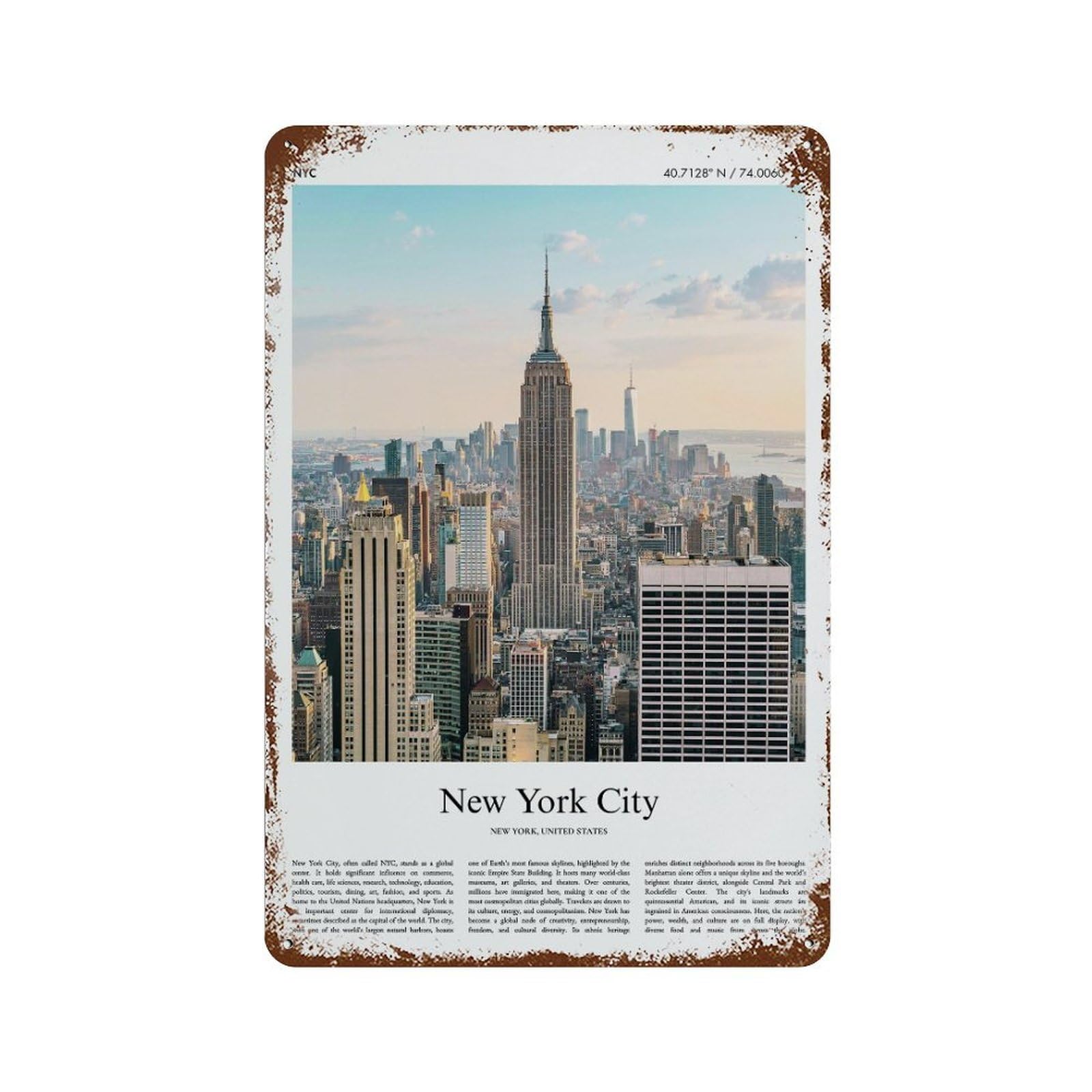 xiaoxiaoshen New York CityNew York, United States, USA City Scenery Wall Decor Art Metal Tin Poster Modern Home Decor Art Home Bar Shop Decorations Vintage Sign 30x20cm