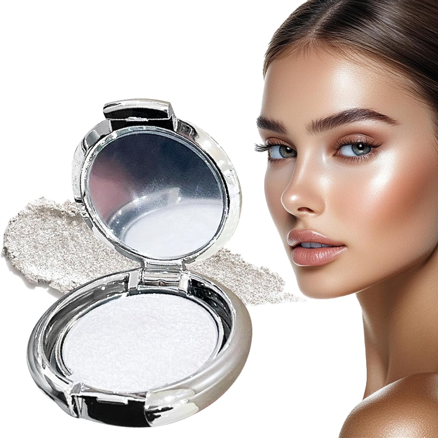 Schimmer Highlighter Poeder, Gel naar Poeder voor een subtiele gloed, te combineren met essentiële Koreaanse make-up zoals bronzing druppels en glitterpoeder