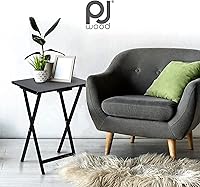 Vista 80 de PJ Wood Mesa rectangular plegable portátil para servir aperitivos, construcción de madera maciza con acabado natural (juego de 4 piezas)