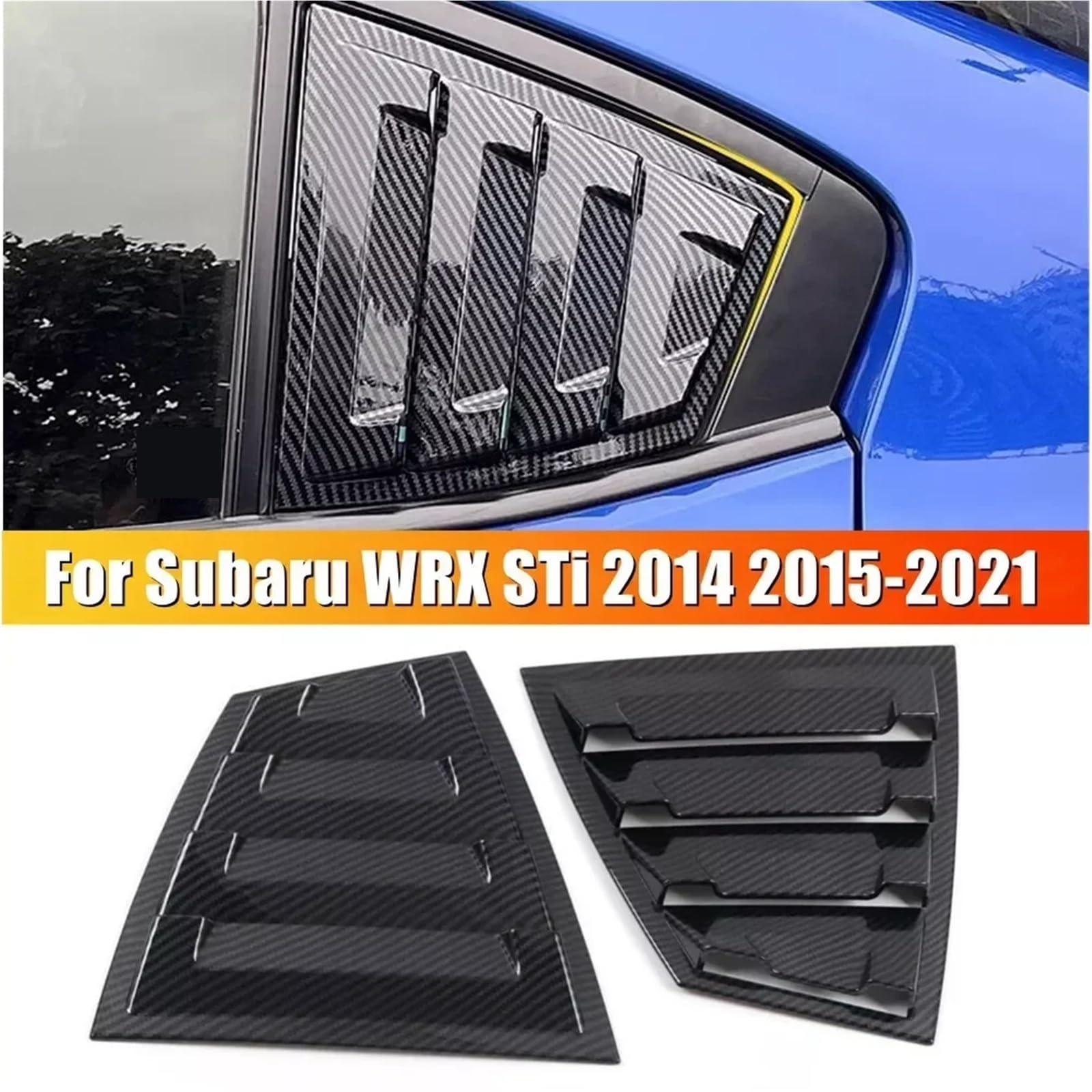 Zaluzje do okien bocznych Pasuje do Subaru WRX STi 2015-2021, tylna żaluzja, osłona bocznej szyby, naklejka ozdobna, ABS, włókno węglowe Osłonę bocznej żaluzji samochodu(Gloss Black)