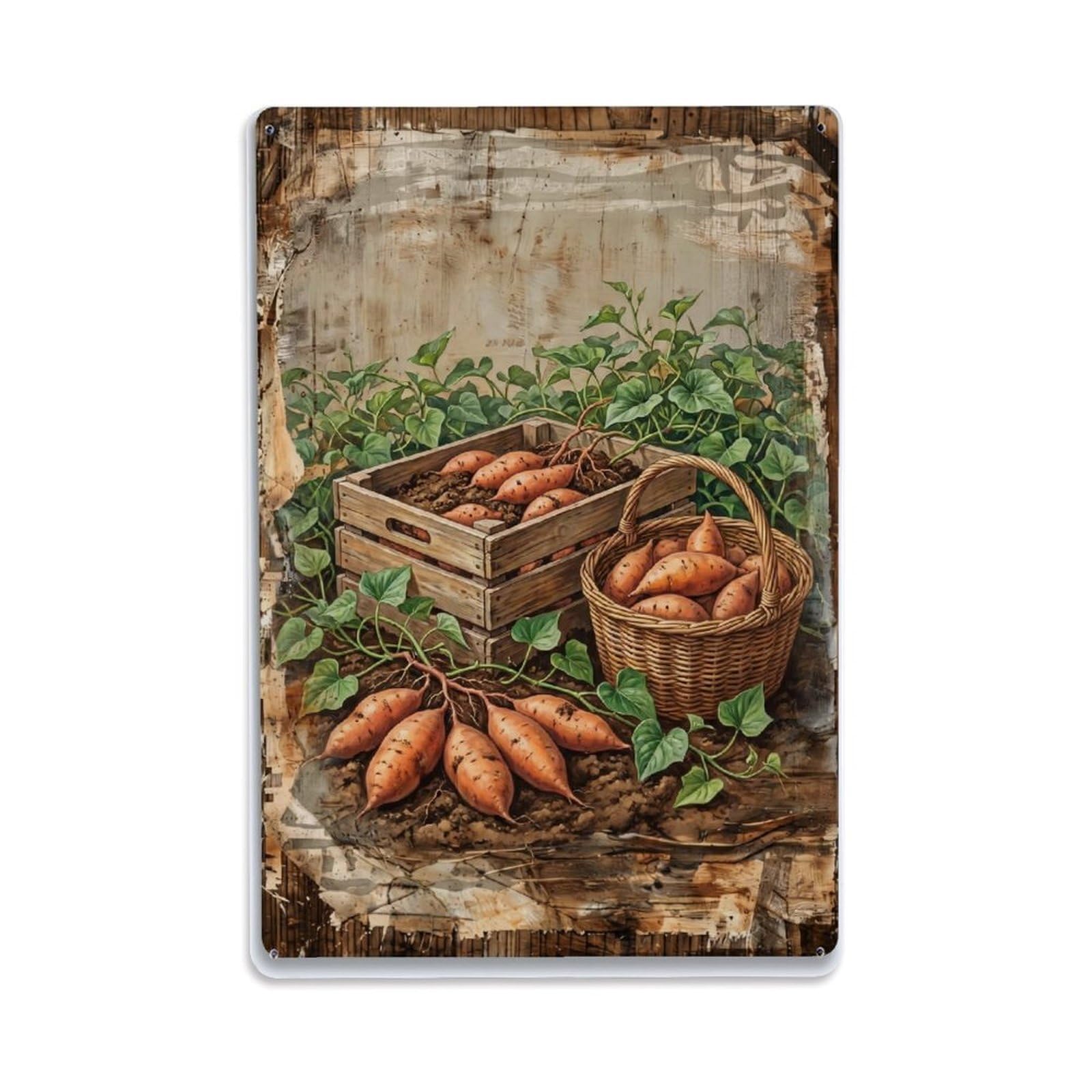 Sweet Potato Garden Orange Root Vegetable Countryside Metal Tin Sign Plaque Wall Decor for Cafe, Club Bar, Office, Home Garden Metal Poster 8x12Inch
