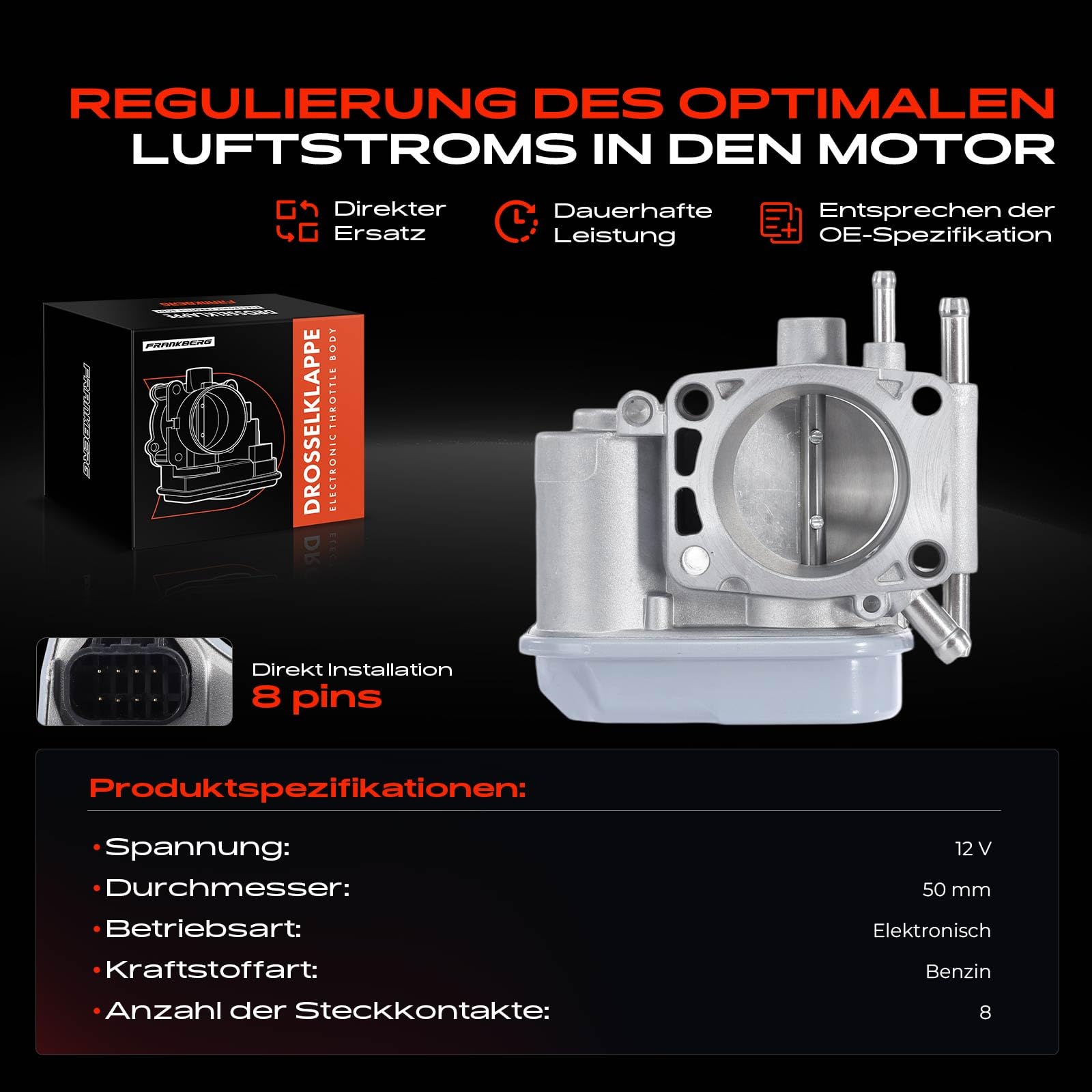 Frankberg Drosselklappe Kompatibel mit Astra G Cabriolet F67 1.6L 2001-2005 Corsa C X01 1.4L 2000-2009 Meriva 1.6L 2003-2010 Vectra C CC 1.6L 2005-2008 Replace# 9192122
