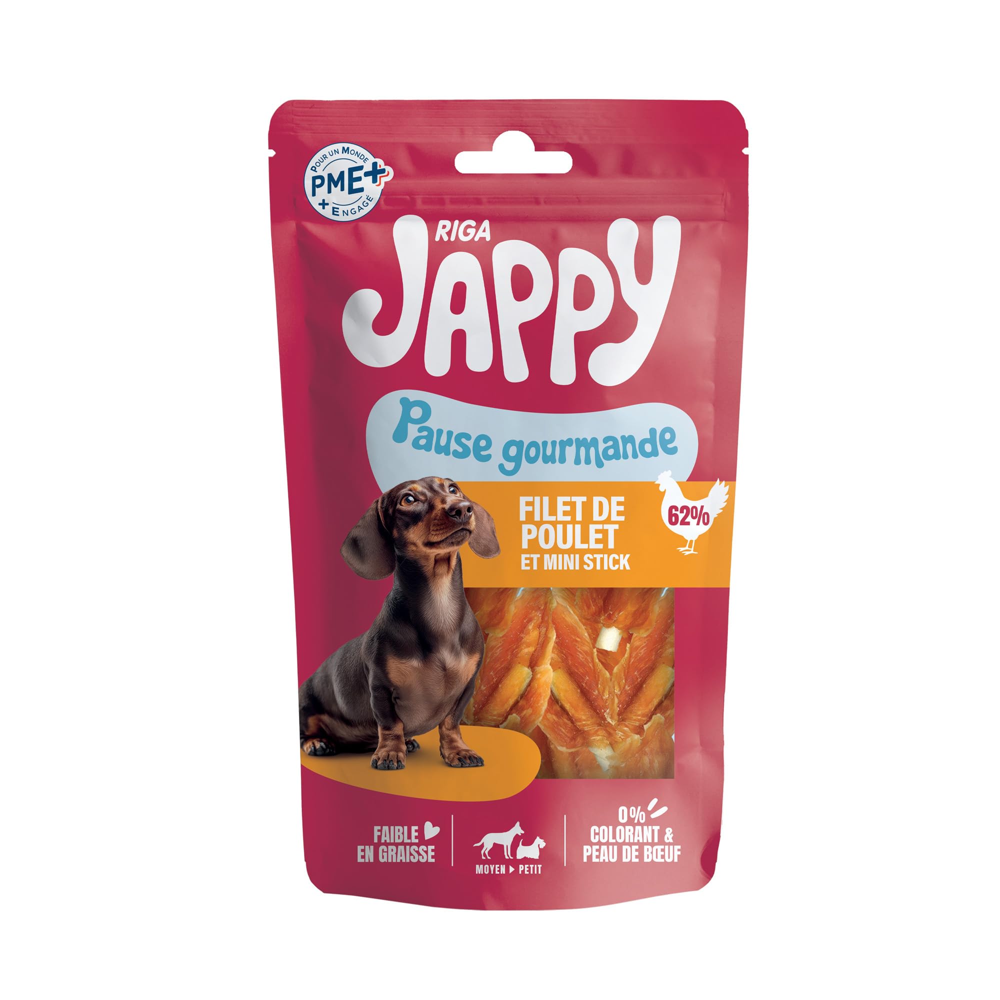 RIGA - Jappy Filet de Poulet + Mini Stick - Friandise Chien - Riche En Poulet - Riche En Protéines & Collagène - Faible En Matière Grasse - Sans Colorant Ni Peau De Boeuf - 65 g