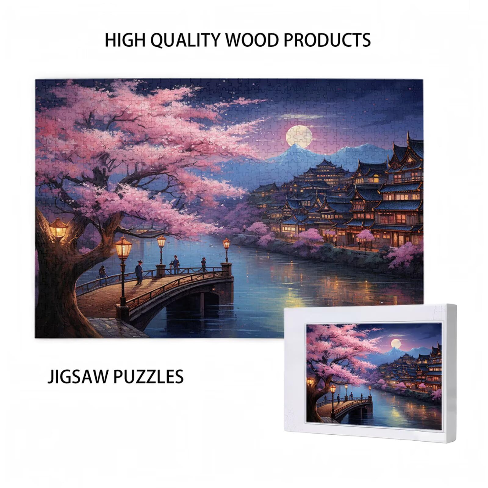 5000 sztuk puzzli dla dorosłych, kreatywne niemożliwe puzzle dla dorosłych początkujących, duża drewniana układanka z pudełkiem do przechowywania, prezenty dla kobiet, motyw: Japonia i kwiaty wiśni