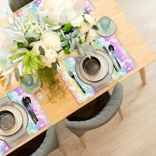 Miniatura 6 de Color Striped Horse Stars Placemats Set of 6 Fabric Placemats Square Placemat for Kitchen Table Heat Resistant, Easy to Clean Table Placemats 12x18