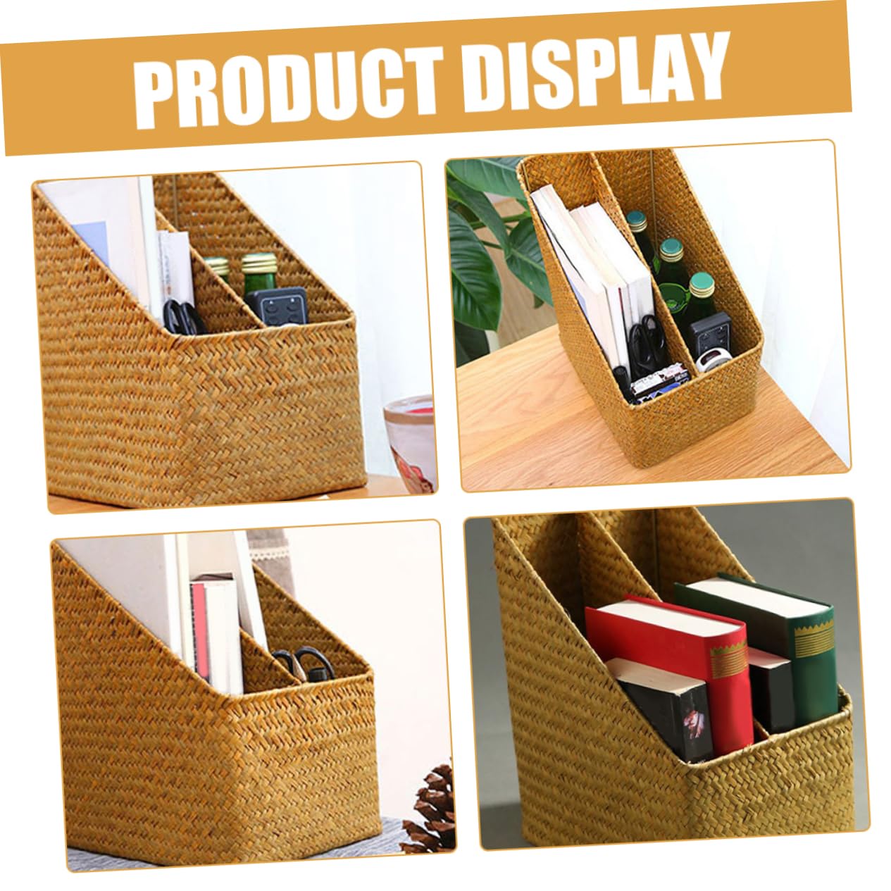 Happyyami Woven File Organizer Basket Stylish Desk File Holder for Books Magazines Papers Rational for Convenient Office Storage for Home Study Desktop Organization
