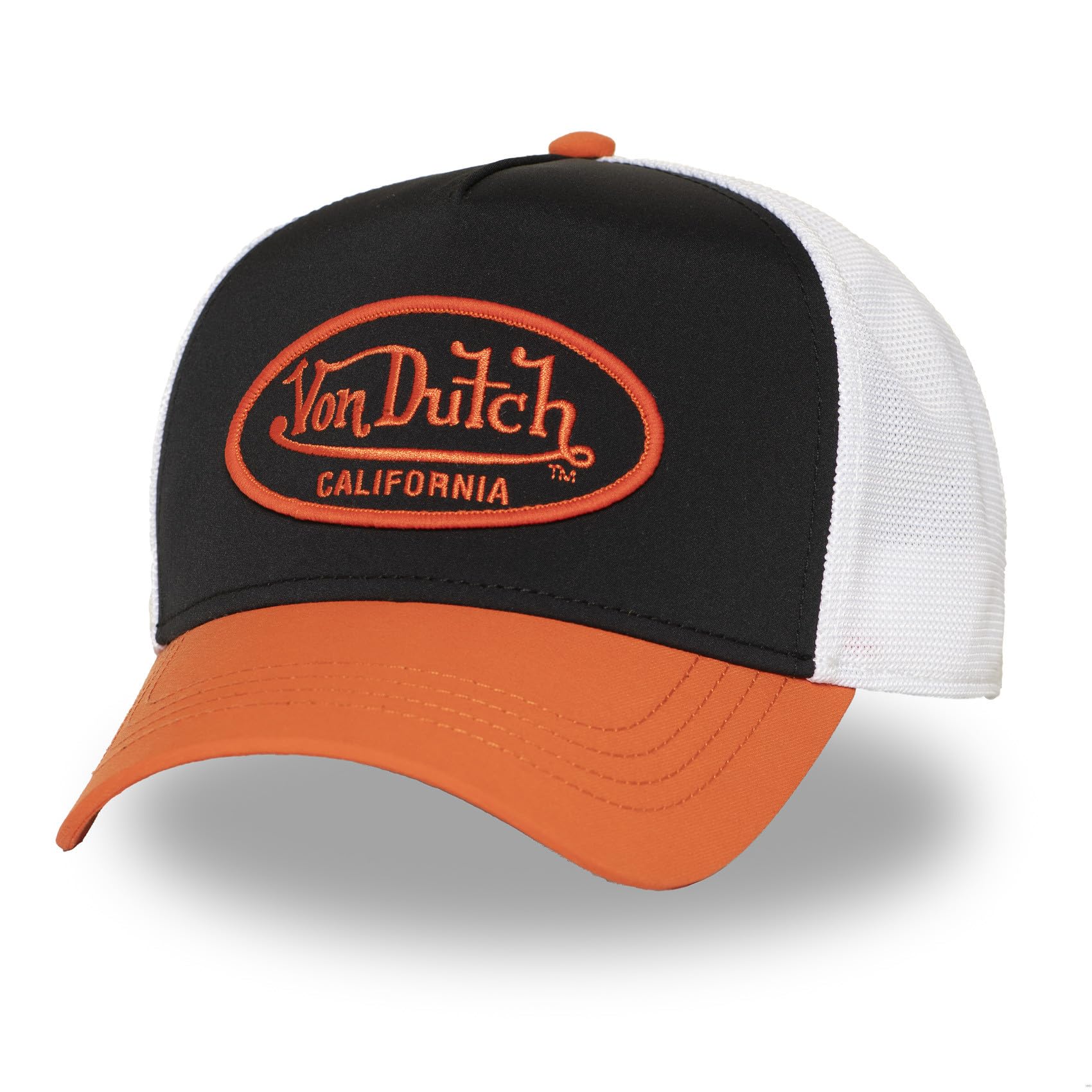 Von Dutch Men's & Women's Adjustable Cap, Poly Trucker Cap, Orange/Black/White, One Size