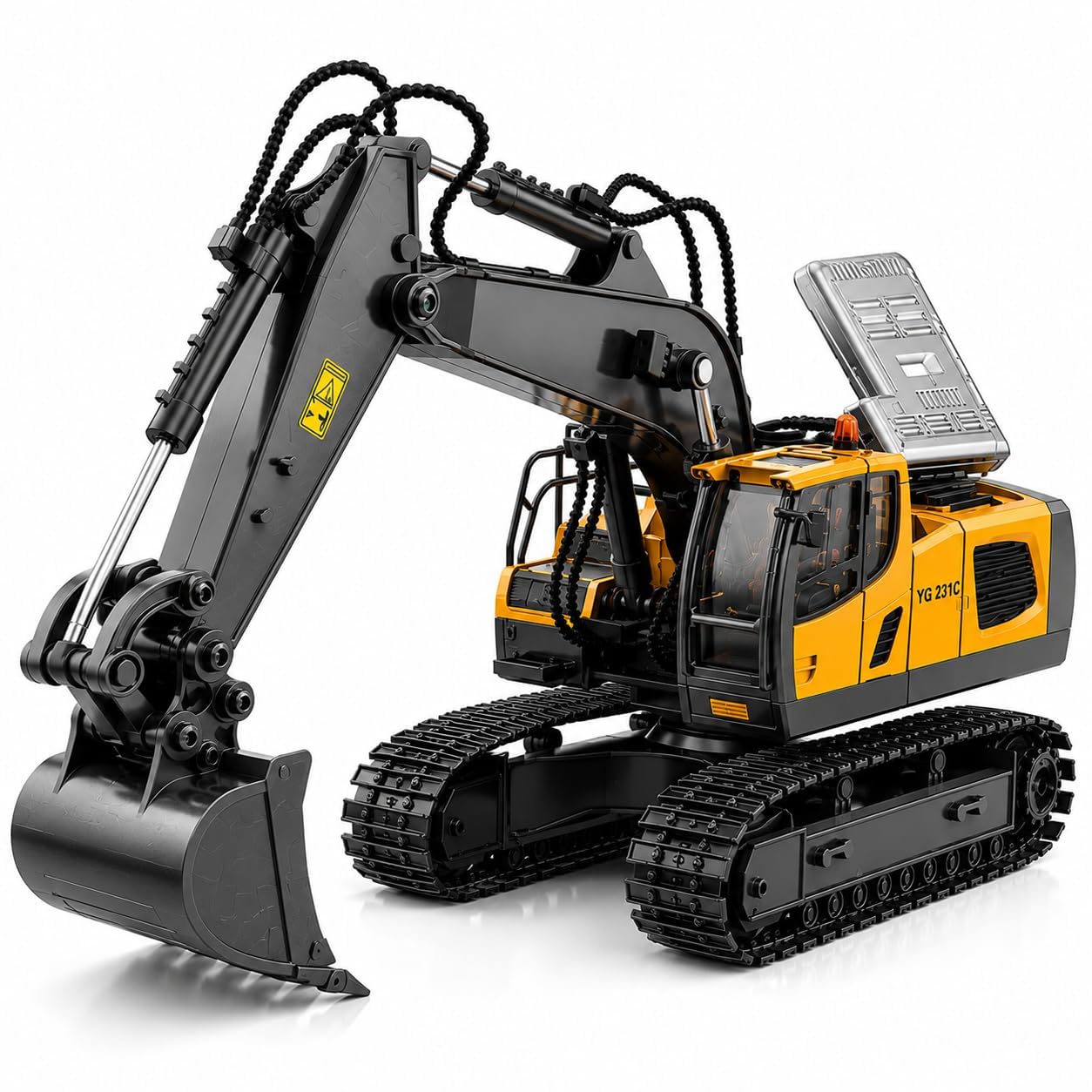 2.4GHz Remote Control JCB Toy Excavator for Kids – 1:20 Scale 11-Channel Metal Remote Control Construction Vehicle with Lights, Sounds & 680° Rotation Yellow Digger Truck (Ages 6–12)-image-23