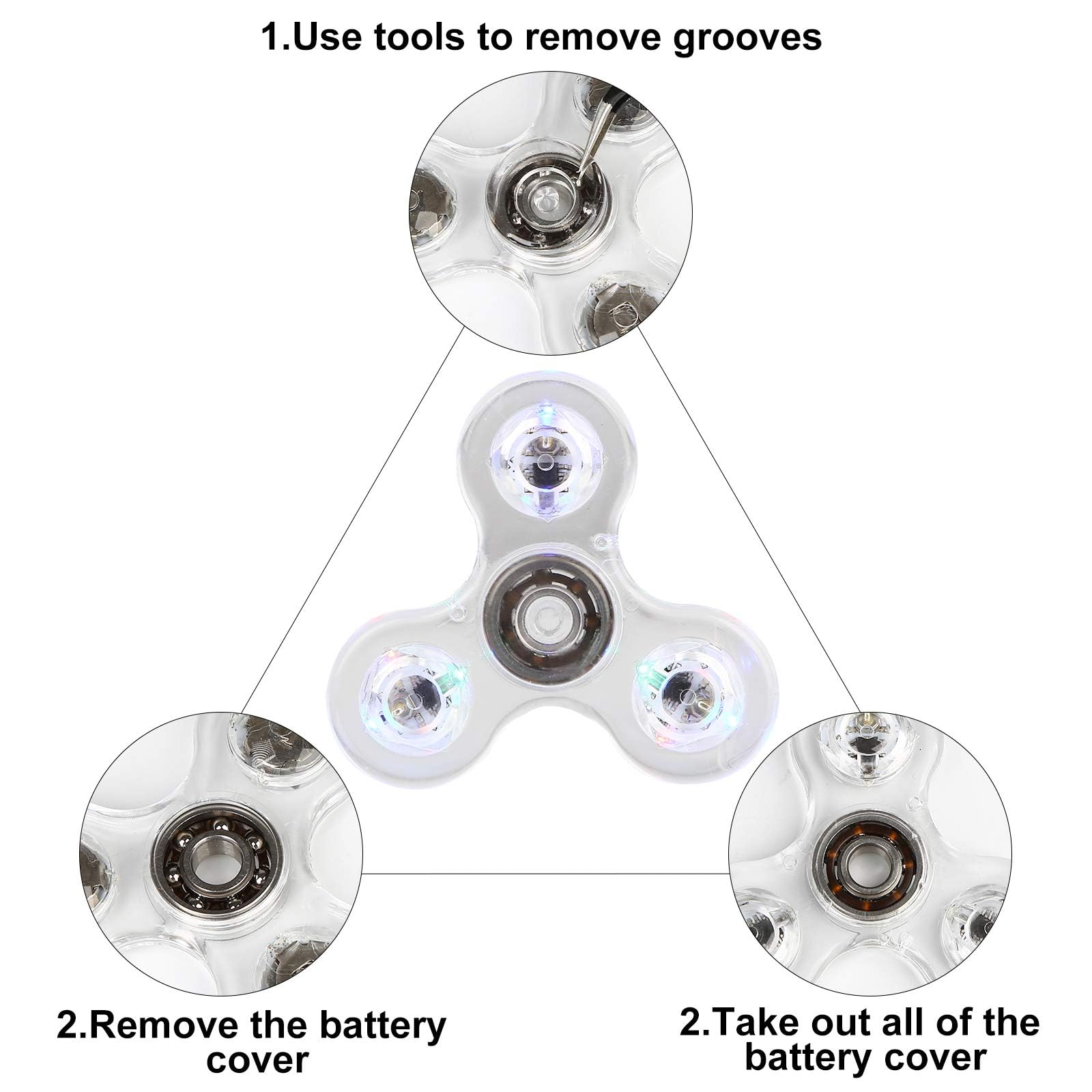 SCIONE Fidget Spinner, świecące zabawki fidget dla dzieci z kryształami LED, zabawka fidget spinner, zabawka (biała)