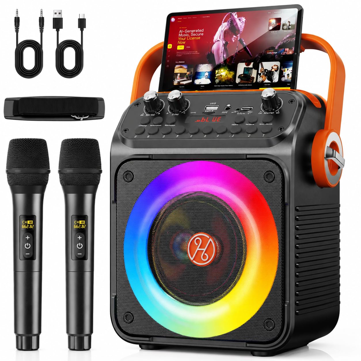 HWWR Karaoke Adulte 2 Micro sans Fil, 80W Cassa Bluetooth 5.3