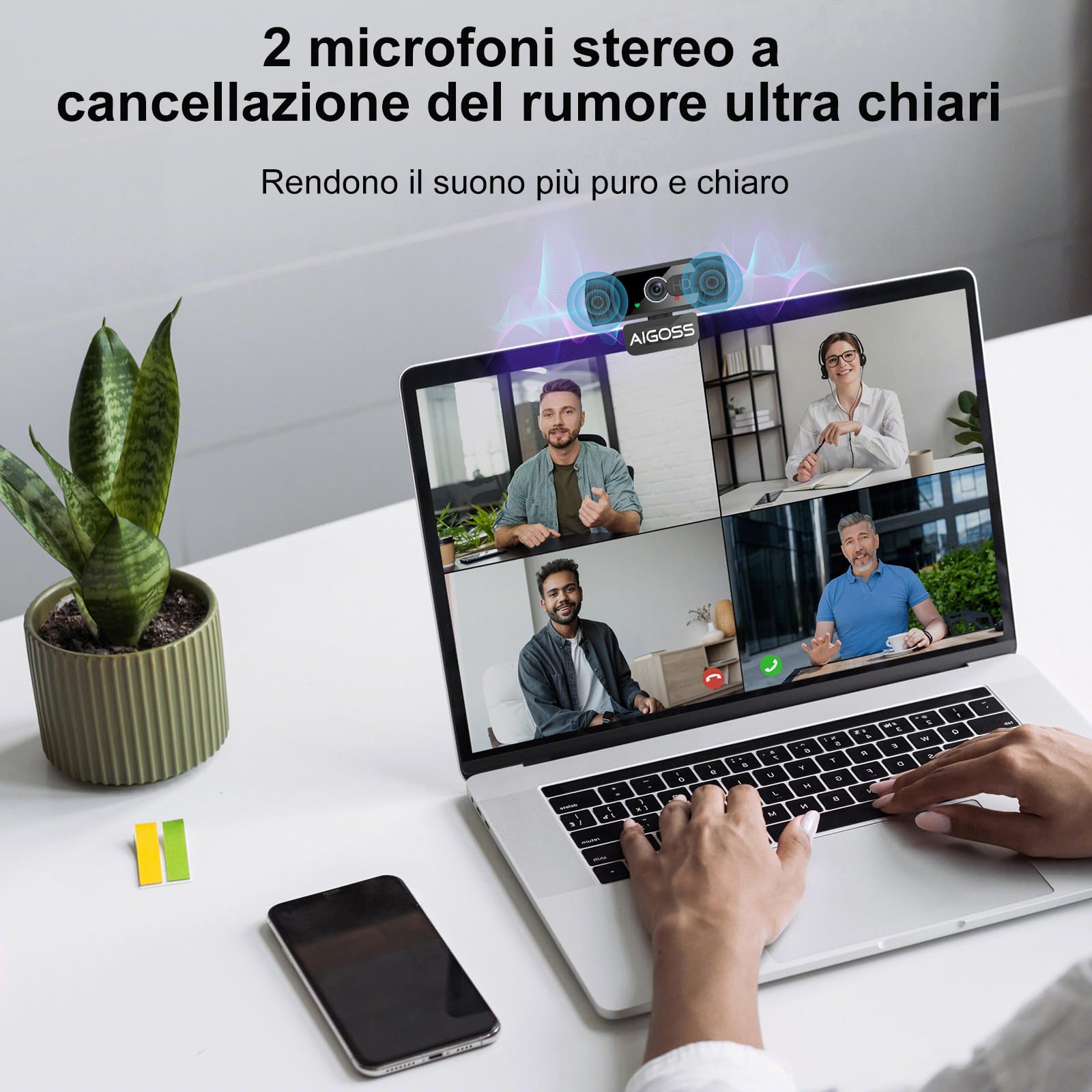 1080p Webcam PC con Microfono, Web Camera USB con Privacy Shutter e treppiede, Auto-Focus, Correzione Luce, Videocamera Full HD Plug Play per Laptop Desktop Mac Windows Skype Zoom Team