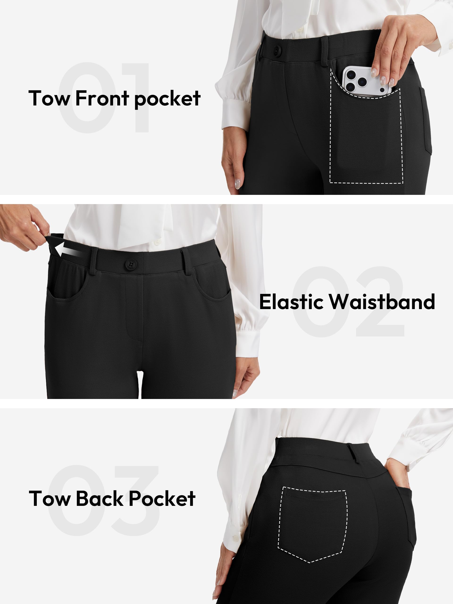 Women's Yoga Dress Pants Skinny Work Slacks Slim Fit Stretch Office Casual Pants 4 Pockets 30"/32"/34" — view 6