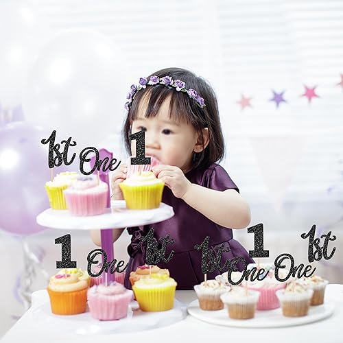 Miniatura 4 de 24 piezas de decoración de cupcakes con purpurina para el primer cumpleaños, decoración de cupcakes número 1 para baby shower, niños, primer