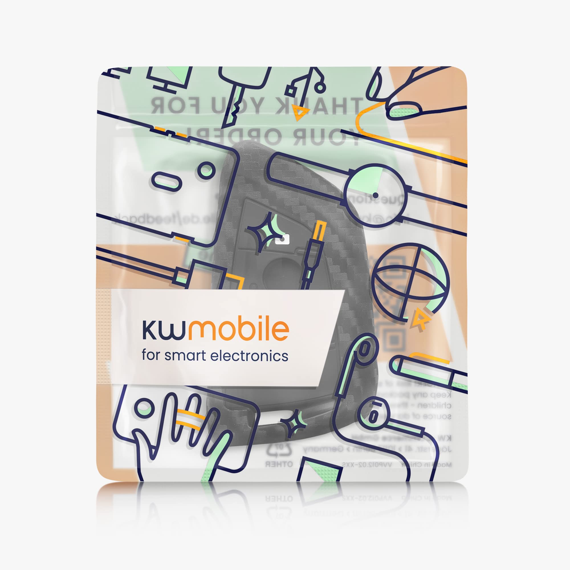 kwmobile Custodia Coprichiave Compatibile con BMW con 3 tasti Smart Key Cover - Copritelecomando Chiave Auto - Copri Chiavi Macchina Effetto Carbonio