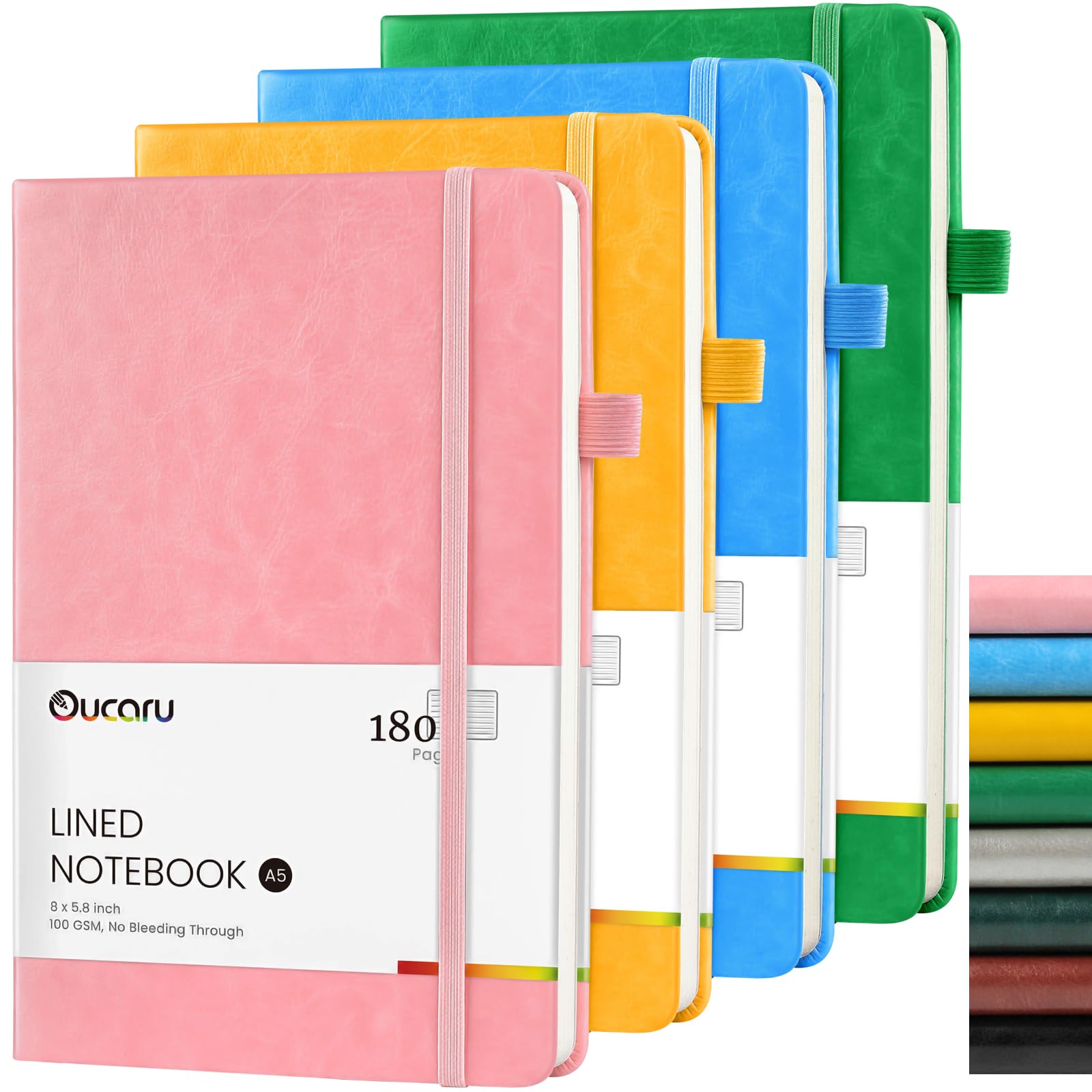 Oucaru Lined Journal Notebook, 4 Pack, 180 Pages, A5 Journals for Writing, 100 GSM Thick Paper, Small Notebooks Daily Journal for Women Men Work, Business, School, Travel Supplies