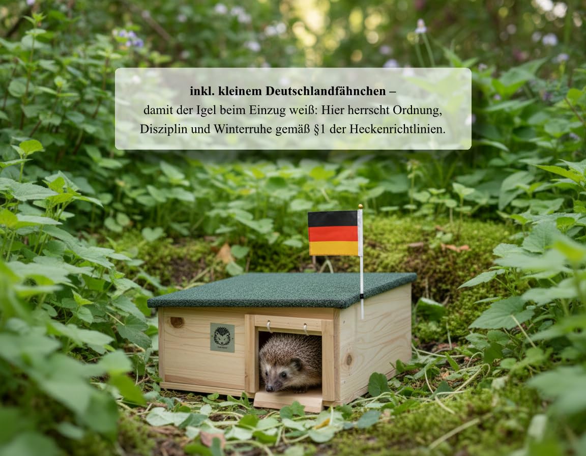 Igelhaus mit Rattenklappe 12 mm Massivholz wetterfest Igelhütte mit Schutz-Labyrinth Bitumendach isoliert für Garten Winter