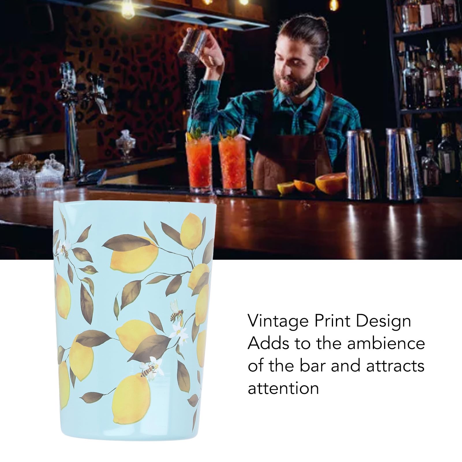 Cocktail Mixing Glass, Stainless Steel Martini Stirring Glass Vintage Print Double Walled Bar Mixing Pitcher Cocktail Beaker for Bar(Small-Green)