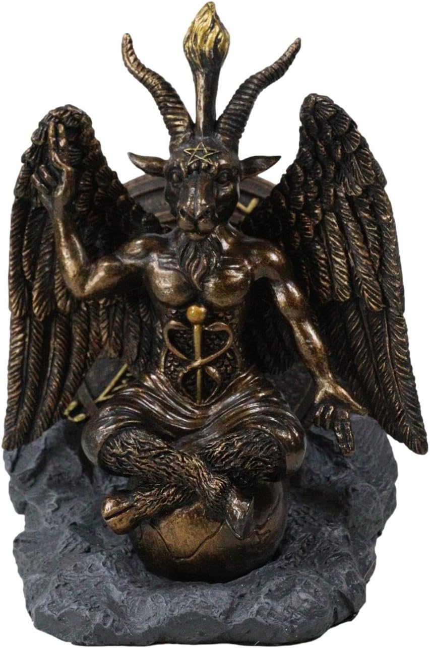 Ebros Gift Wicca Occult Sabbatic Goat Baphomet Sitting On Globe Round Coaster Set of Four Tiles with Velvet Backing Furniture Protector Bar Pub Kitchen Decorative Accent