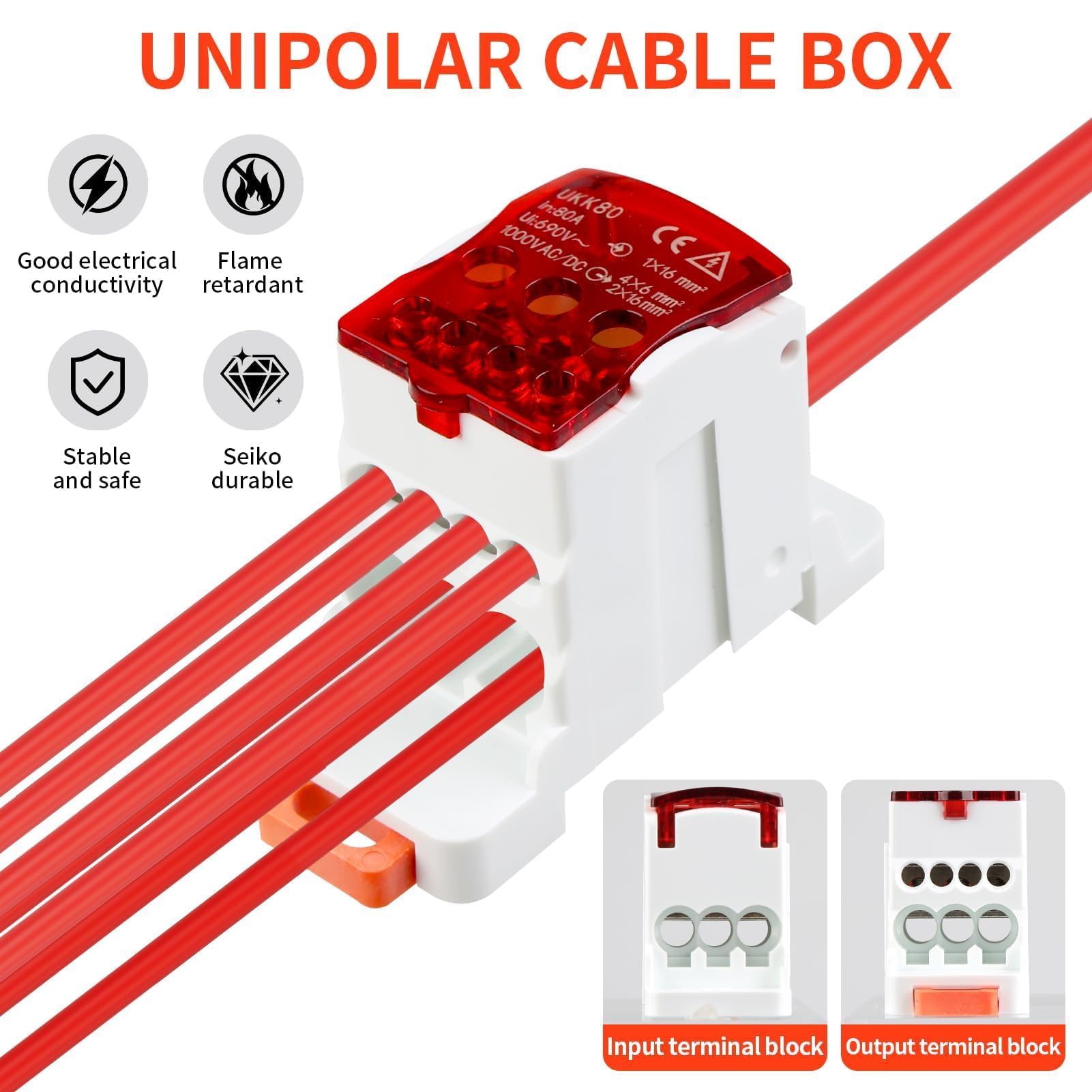 Morsettiera UKK-80A 690V - Scatola di giunzione splitter elettrico morsettiera guida DIN con coperchio di protezione per armadi di distribuzione ad alta tensione