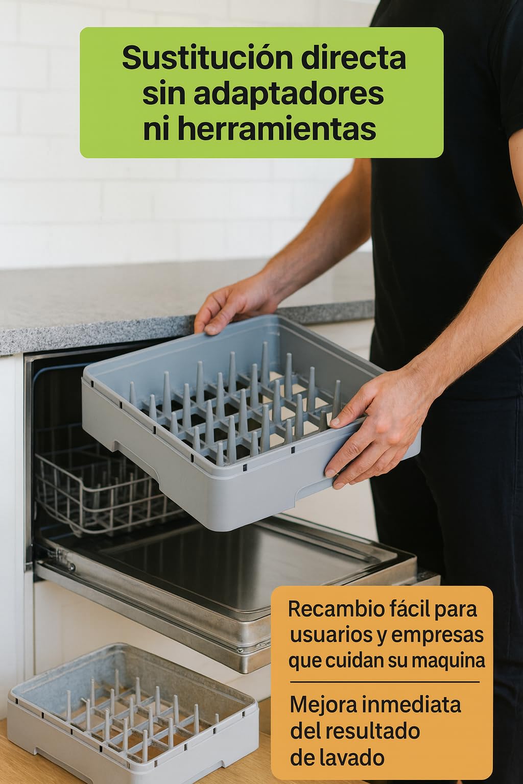 Cesto Lavavajillas Industrial Platos 450x450x106mm Plastico Cerrado Rack Profesional Hosteleria Cesta Platos 14 Unidades 91LV89405 Accesorio Lavavajillas Universal