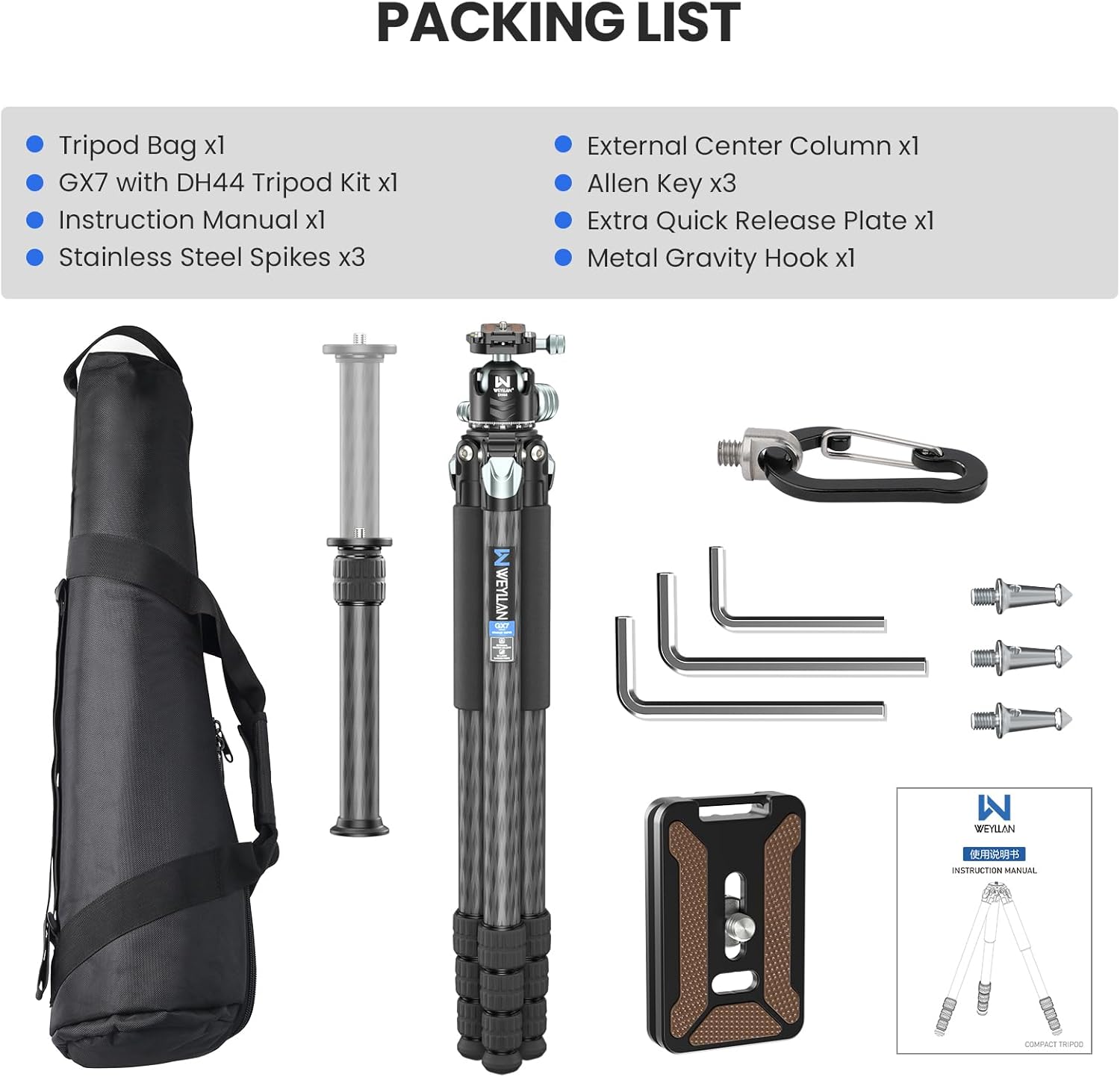 81'' Carbon Fiber Tripod for Camera WEYLLAN Heavy Duty Tripod Camera, 10-Layer Carbon Fiber Tube, 32.5mm Professional Tripod Leg with DSLR Ball Head for Camcorder Telephoto Lens, Max Load 20kg