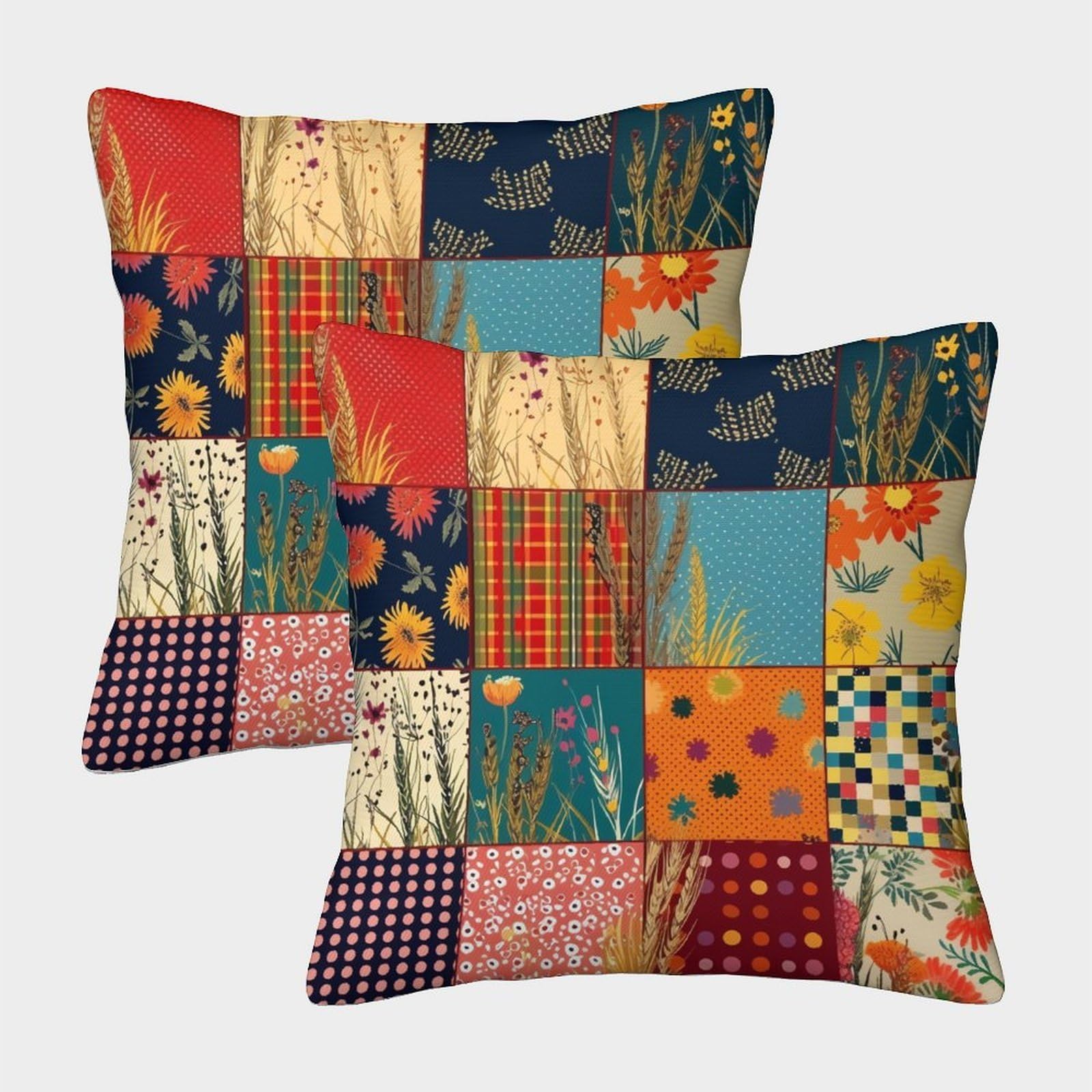 kaiyun 2 Pack Collage 3D Image Ears of Wheat Flowers Printed Single-sided Cushion Cover 45x45cm