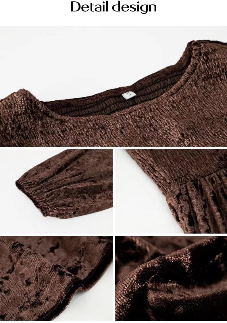 Sumleno Women's Velvet Cocktail Dress Fall Winter Long Sleeve High Waist A-Line Flowy Homecoming Mini Short Party Dress - Image 6