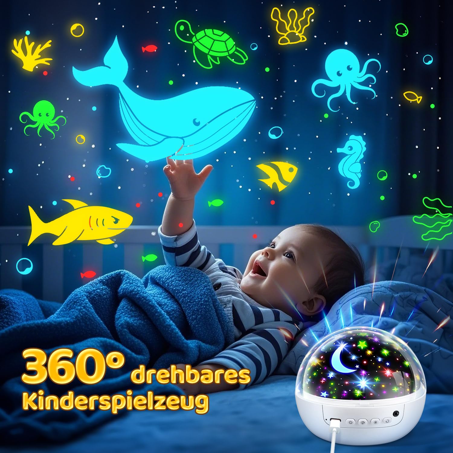 One Fire Proyector de cielo estrellado para niños, 【3 películas+93 efectos+regulable】 Proyector de cielo estrellado, 【Remote+3 Temporizadores+Rotación】 Juguete para niños a partir de 3-7 años, juguete