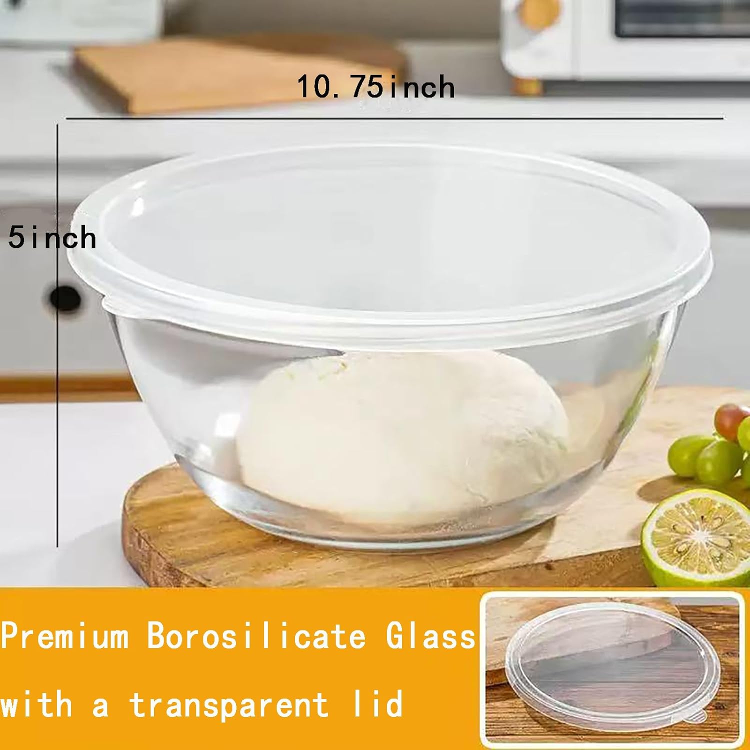 OZY Large Glass Bowl for Sourdough Bread Making,4.9 Quart Glass Mixing Bowl for Sourdough Bread with Lid,Large Glas Salad Bowl,Kitchen Salad Bread Storage - Image 2