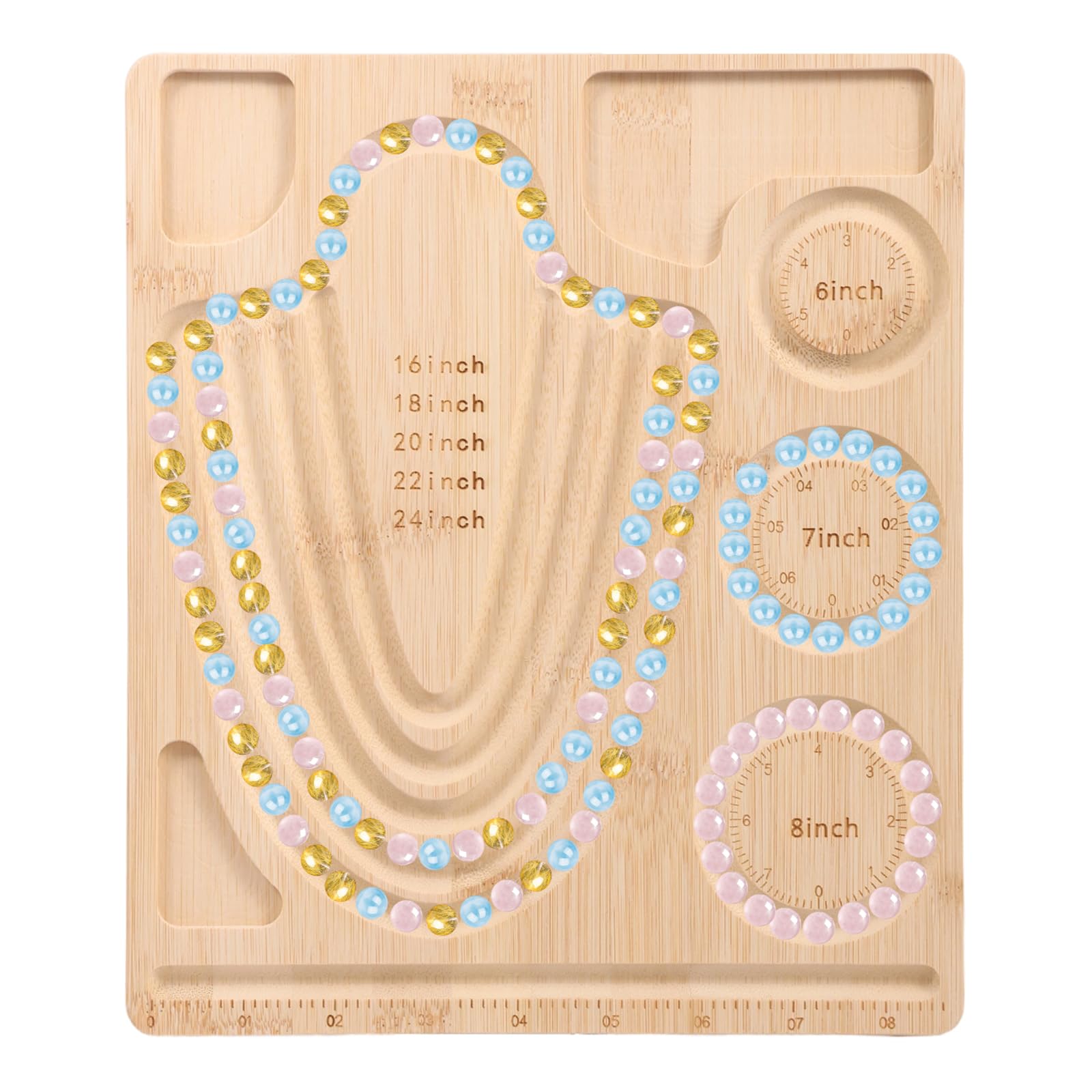 Ghshanog Bamboo Bead Board for Jewelry Making,Beading Trays Mats for Bracelet Necklaces Jewelry,28x24x1cm Bracelet Bead Board with Scale,DIY Beadwork with Positioning Grooves(Style 2)