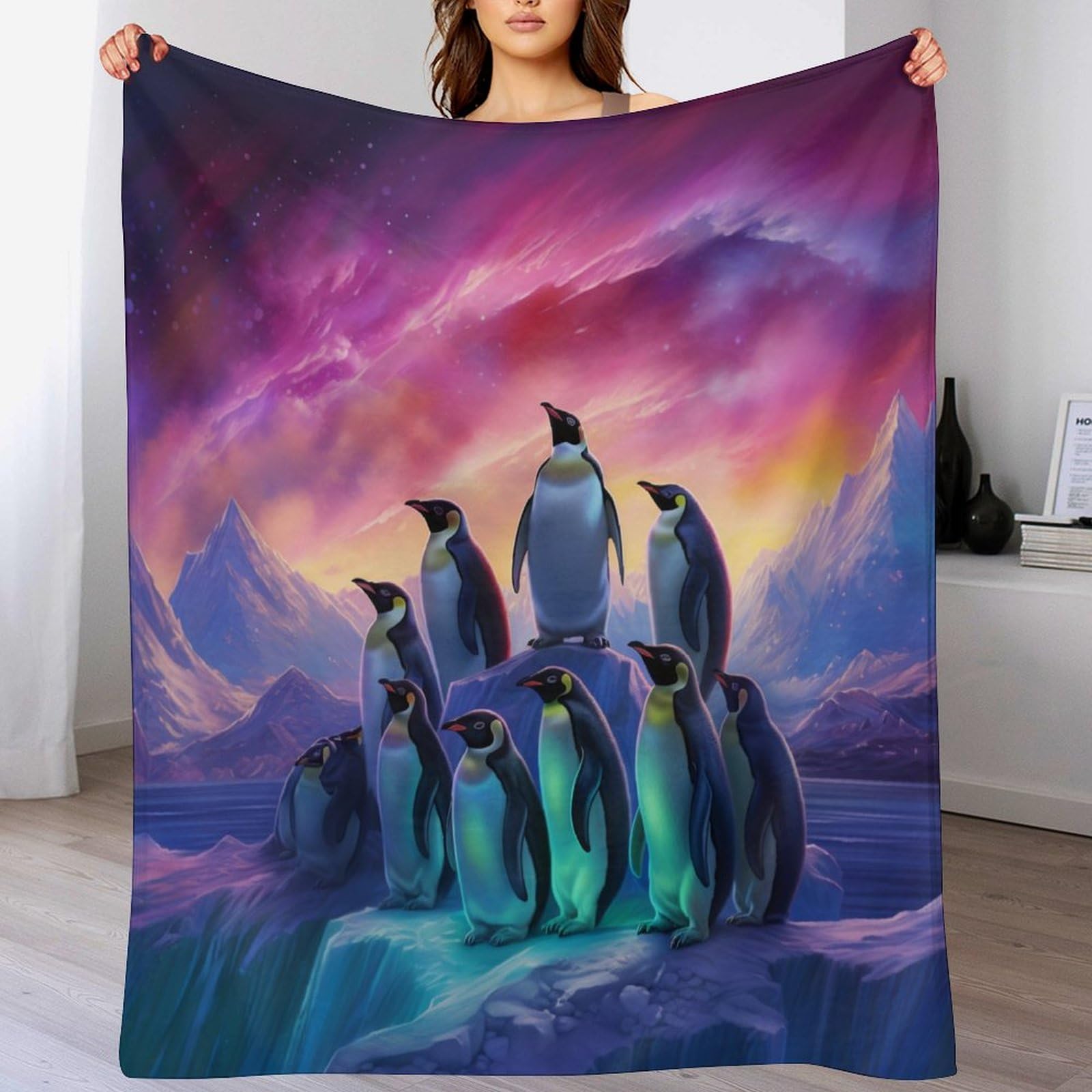 Manta de sofá con diseño de pingüino para tardes de invierno y descanso