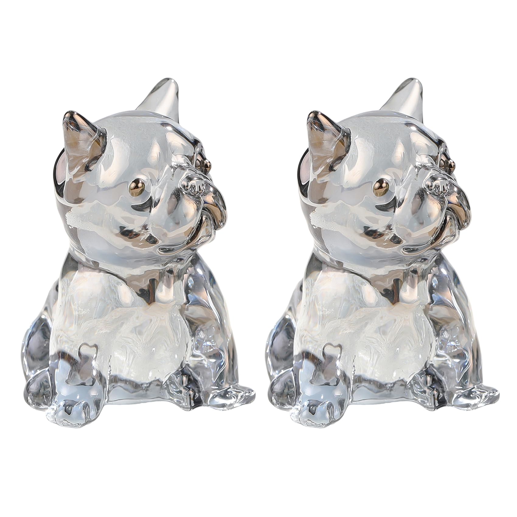 Arikyrist 2PCS Grey Glass Dog Figurines - Crystal Little Bulldogs Gifts for Women Men Decorative Animal Ornaments for Home Table