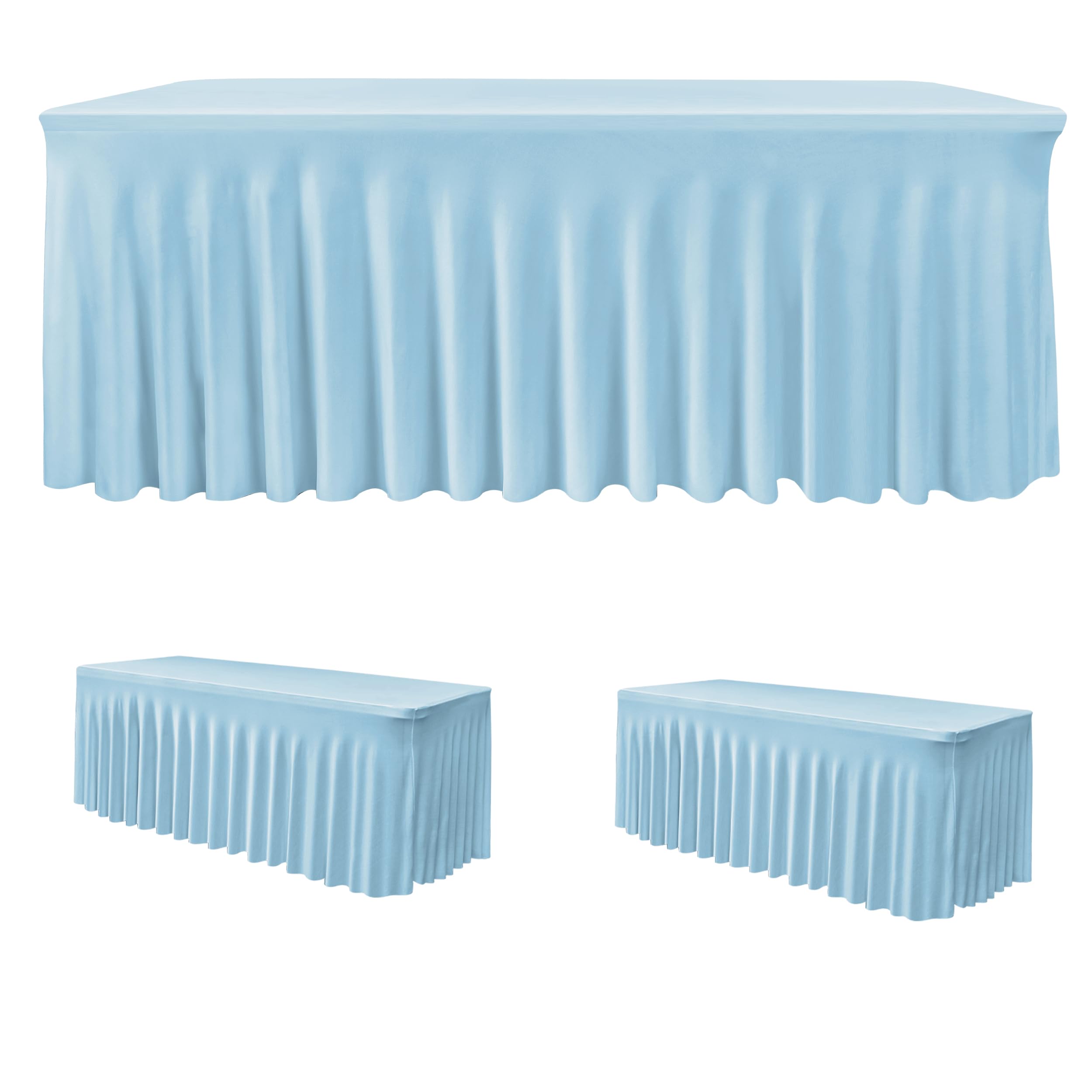 Photo 1 of 2 Pack Baby Blue Spandex Table Covers 6ft Rectangle Ruffle Skirts for Party