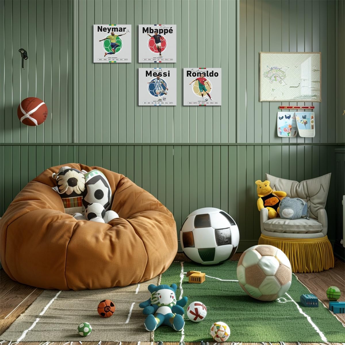 4PC Canvas Wall Art Framed Art Famous Soccer Superstar Room Decor Inspirational Sports Paintings Soccer Gifts Wall Decor Prints Picture for Boys Room Sports Club Bar Bedroom Home Decor 7.9x7.9 inch - Image 6