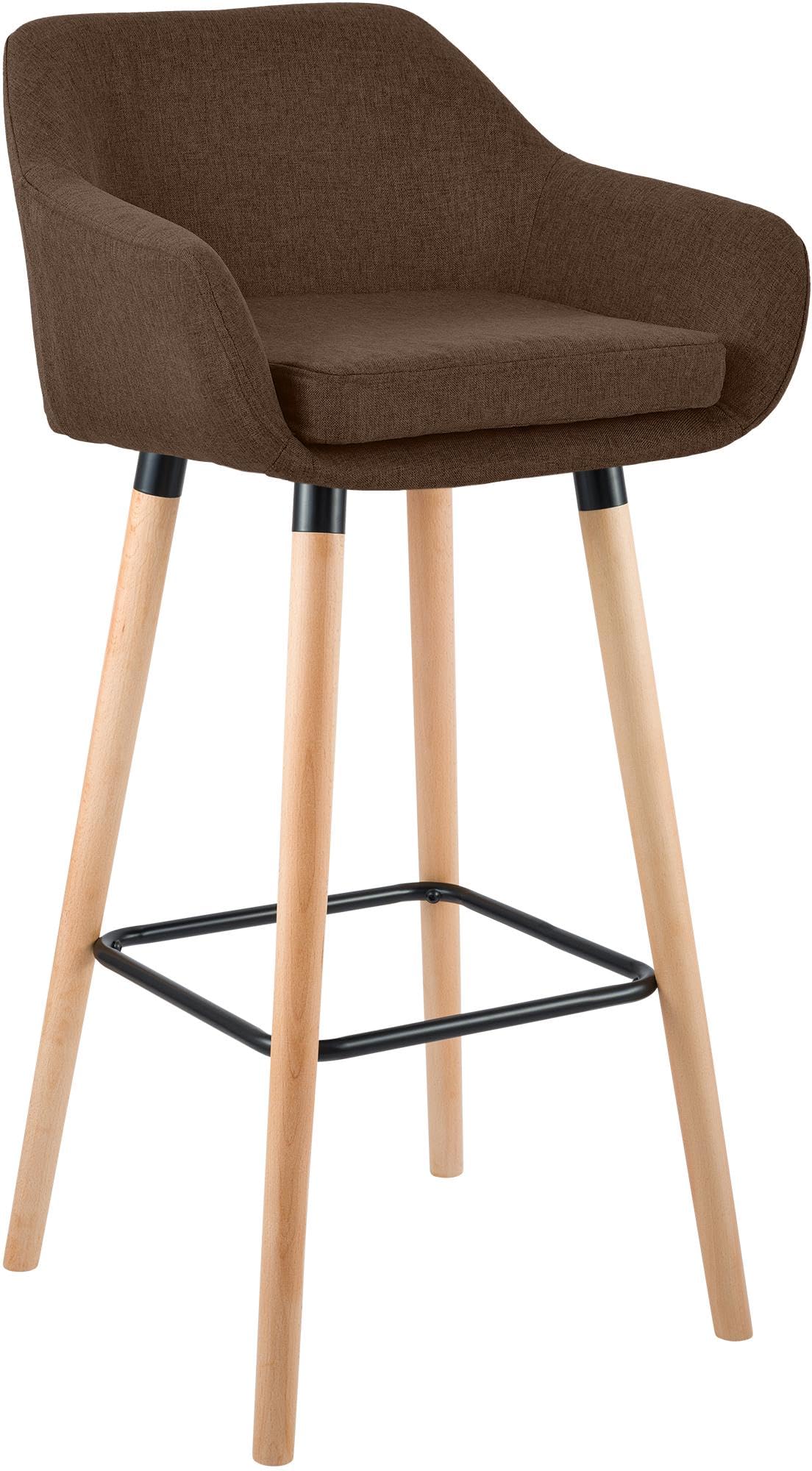 CLP Taburete de Barra Acolchado con Respaldo Grant, Silla de Bar con Revestimiento de Tela, Estructura de Madera hasta 150 kg Color marrón