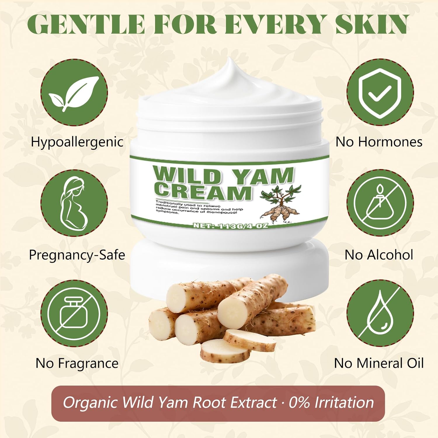 Wild Yam Cream for Hormone Blance, Progesterone Cream for Women, Supports Hormone Health, Fertility & Menopause Comfort with a Powerful Natural Blend, Natural, 4 oz