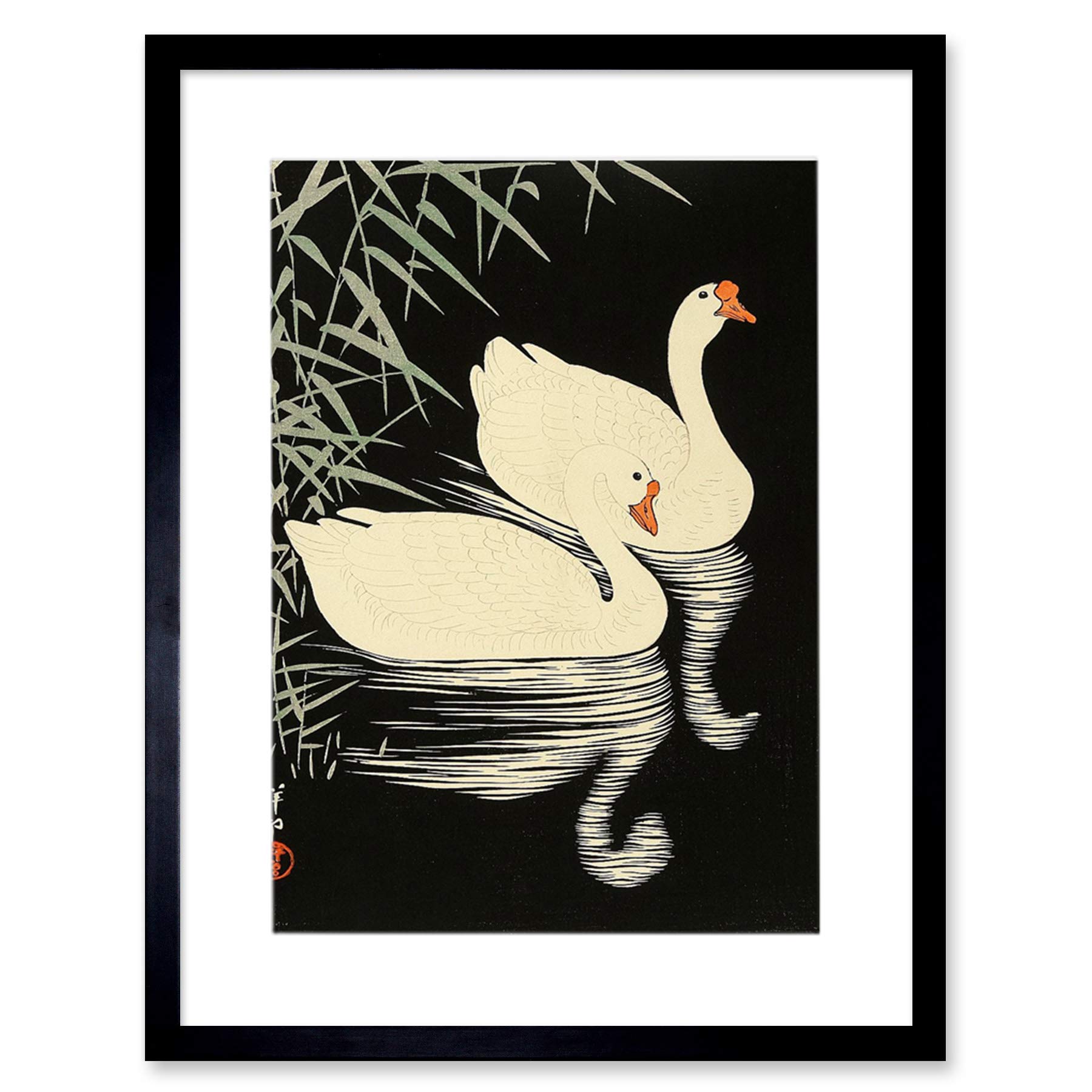 Wee Blue Coo Ohara Koson Swans Artwork Framed Wall Art Print 12X16 Inch