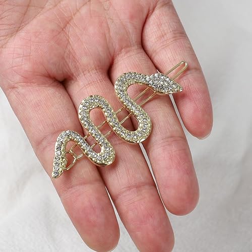 Miniatura 5 de Juego de 2 horquillas de metal de serpiente para el cabello, pinzas de aleación de serpiente con diamantes de imitación brillantes, accesorios de