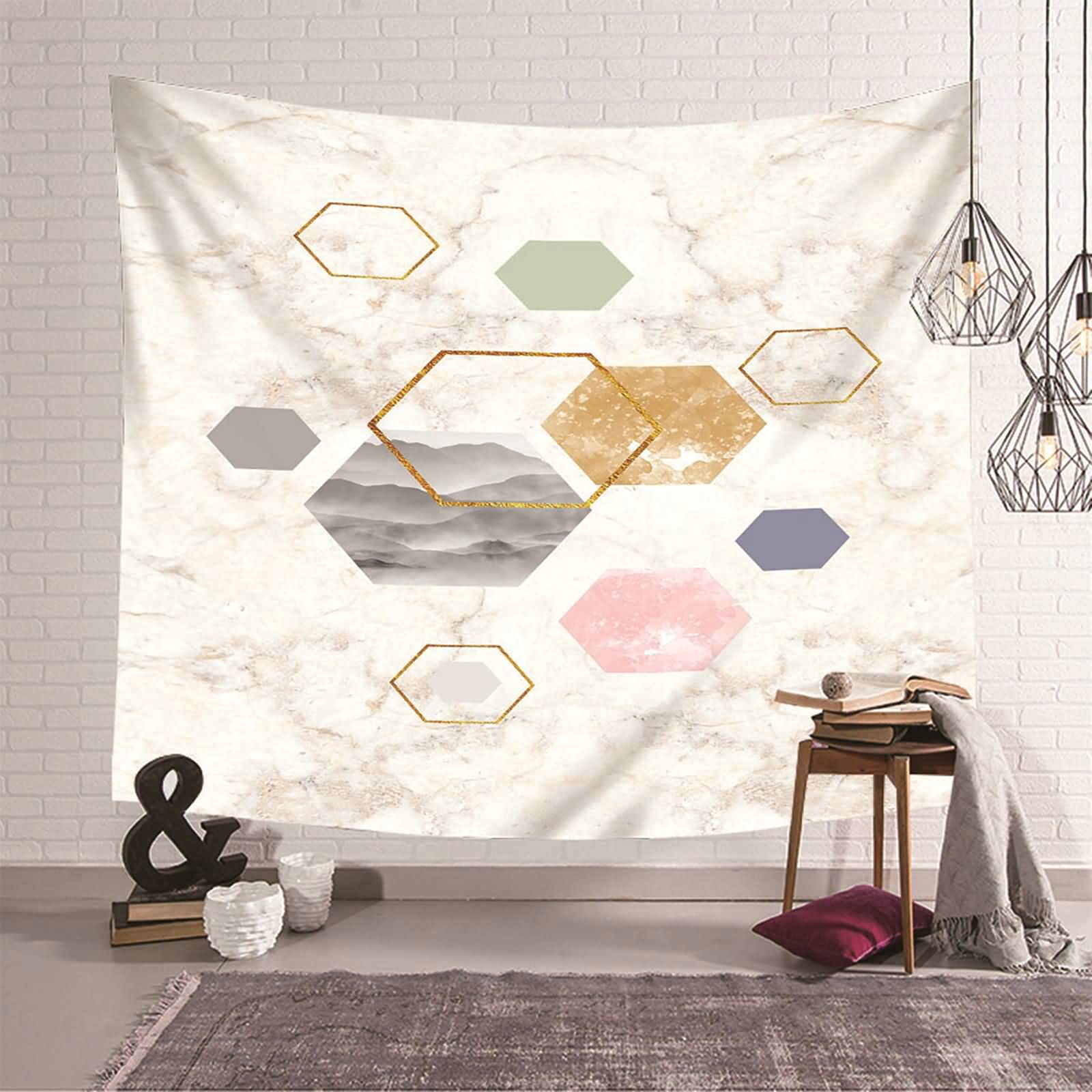 Tapiz de pared de poliéster KnSam con diseño geométrico lavable