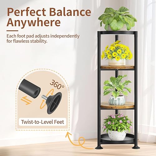Miniatura 5 de LASZOLA Soporte negro de 4 niveles para plantas de interior para macetas grandes y altas y resistentes, estante vertical de metal de varios niveles