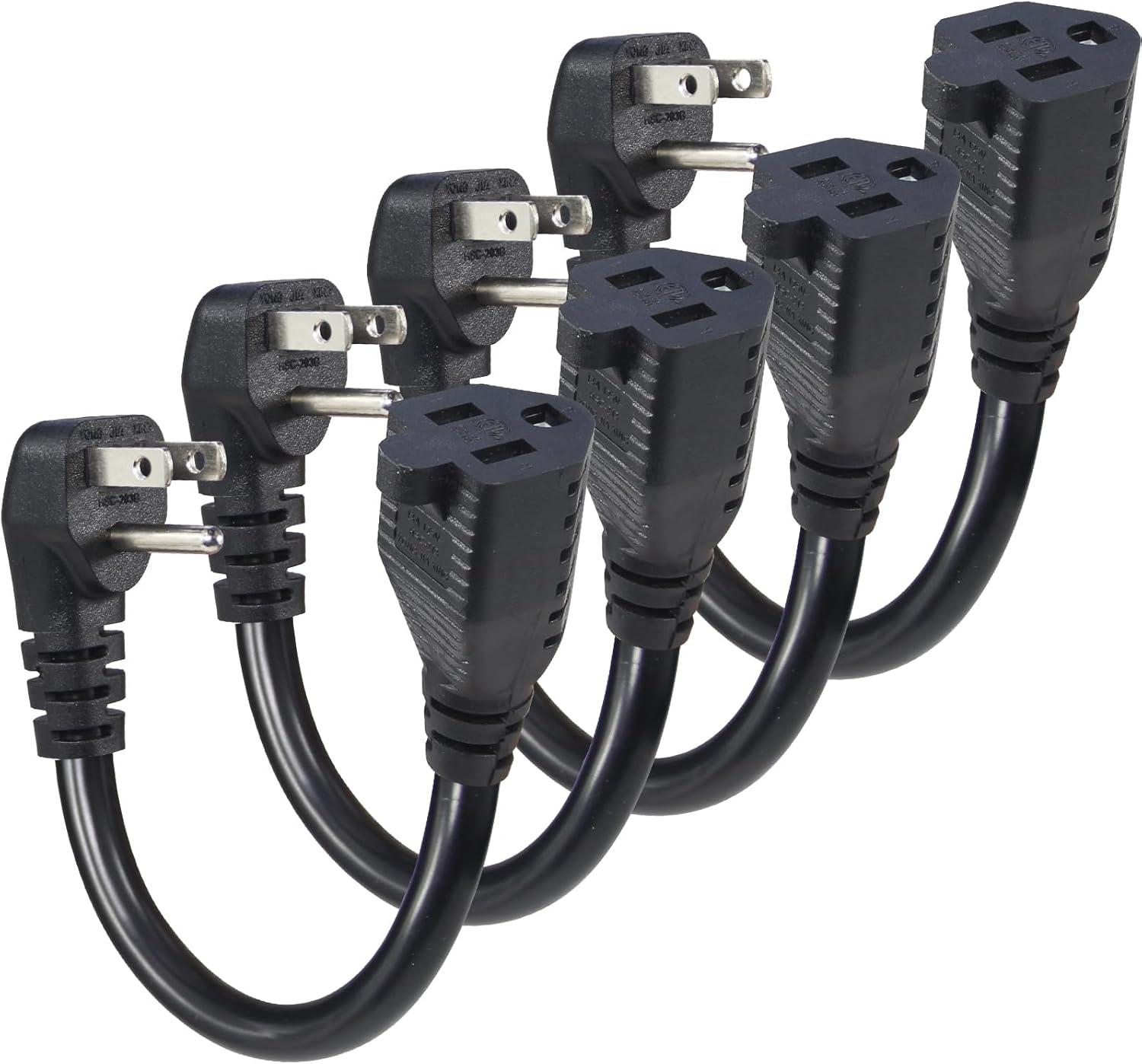KUNCAN Short Power Extension Cord - Low Profile Wall Head 6 Inch 14AWG/3C SJTW Heavy Duty Extension Cable for Indoor/Outdoor, 90-Degree Flat Plug 15A/125V 1875W NEMA 5-15P to NEMA 5-15R, Black 4-Pack Black - 4 Pack