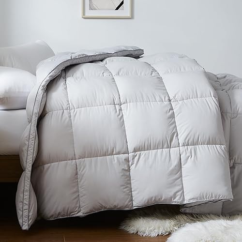 Homemate Edredón de plumón de ganso tamaño King, relleno de edredón de plumón gris, caja deflectora, para todas las estaciones, edredón de plumón