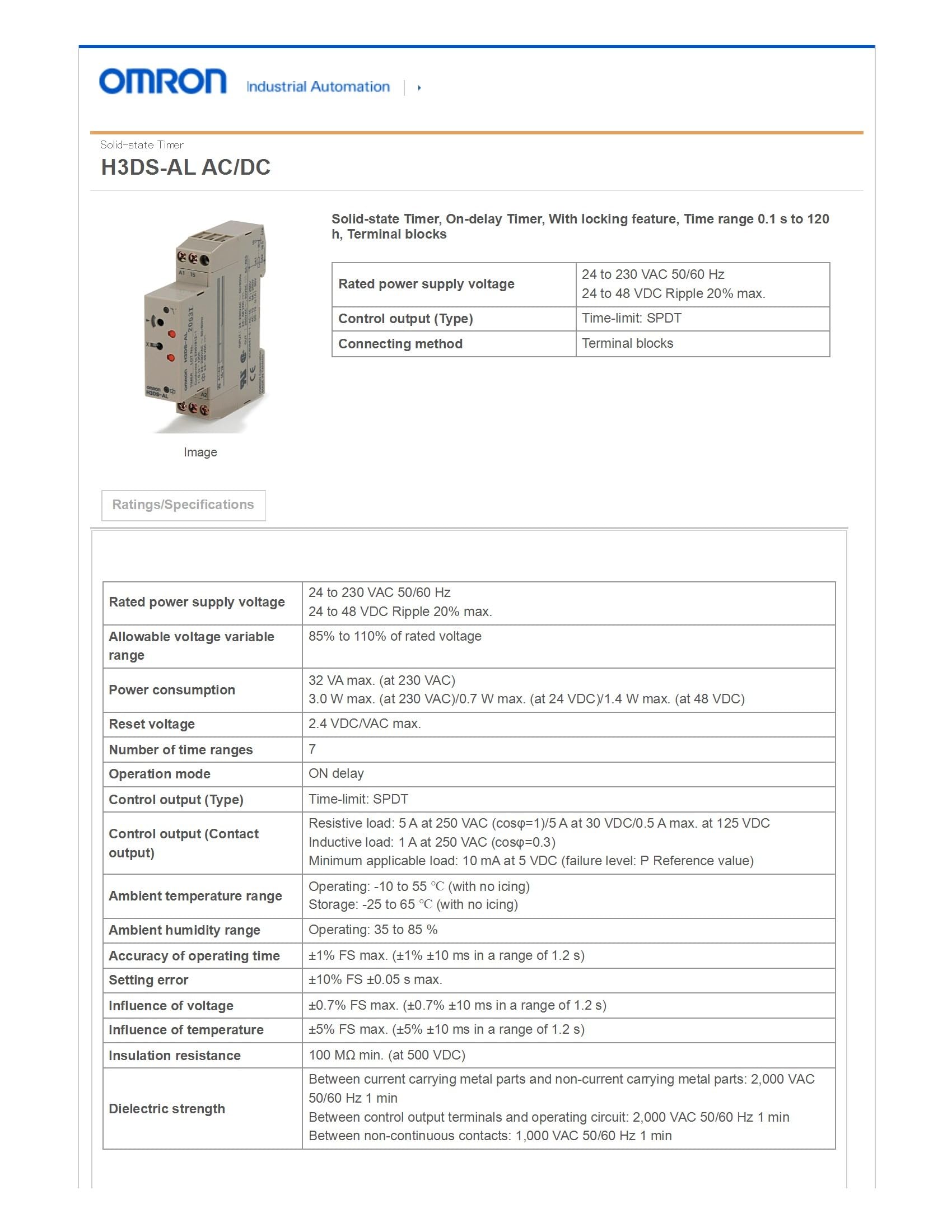 H3DS-AL | 670944 | OMRON ON-DELAY Minuterie 0,1S-120H 24-230VAC/24-48VDC