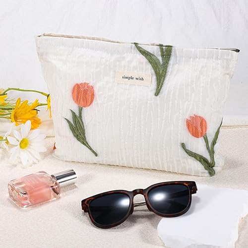 Miniatura 7 de Bolsa de maquillaje de tulipanes para mujer, bolsa de maquillaje floral para bolso, bolsa de cosméticos con cremallera, bolsa de cosméticos de gran