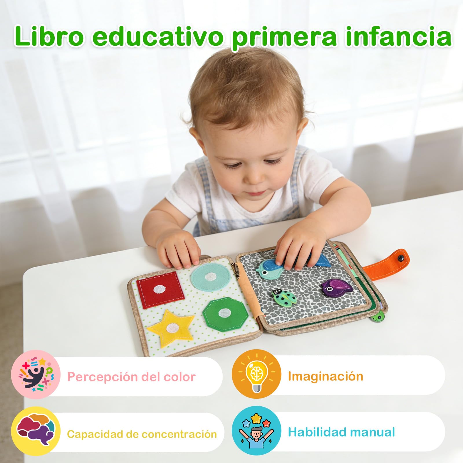 Busy Board Montessori 1 Año, Libro de Actividades Quiet Book para Niños Pequeños, Libro Interactivo de Fieltro DIY, Libros de Habilidades Prácticas (Naranja)
